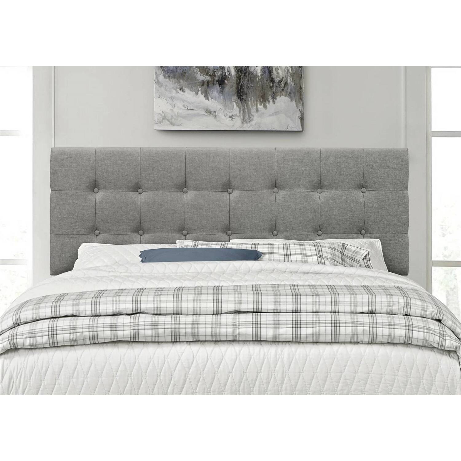Alt View 1. Hivvago - Full size Contemporary Button-Tufted Headboard in Grey Upholstered Fabric - Gray.
