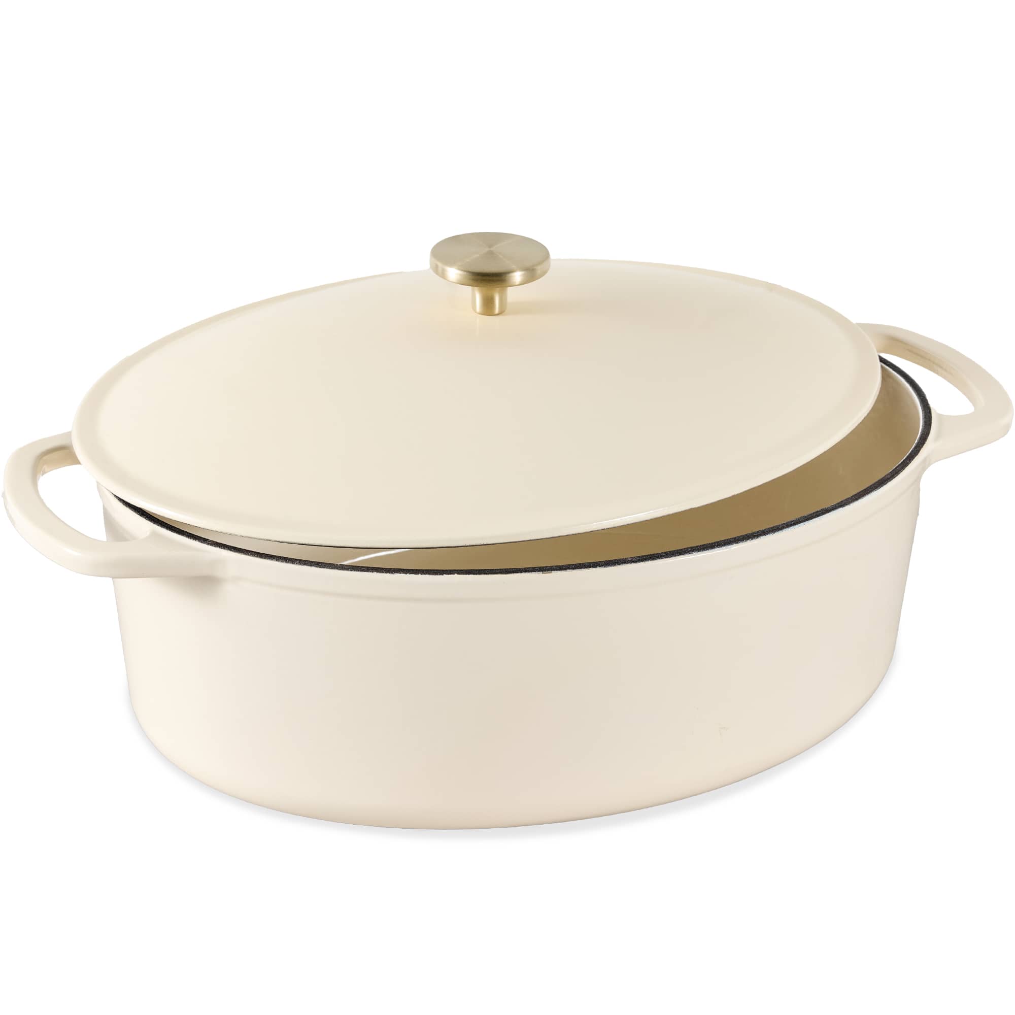 Front. Best Choice Products - Best Choice Products Oval 7.5 Quart Cast-Iron Dutch Oven, Heavy-Duty w/ Enamel, Side Handles - Vanilla Buttercream - Vanilla Buttercream.