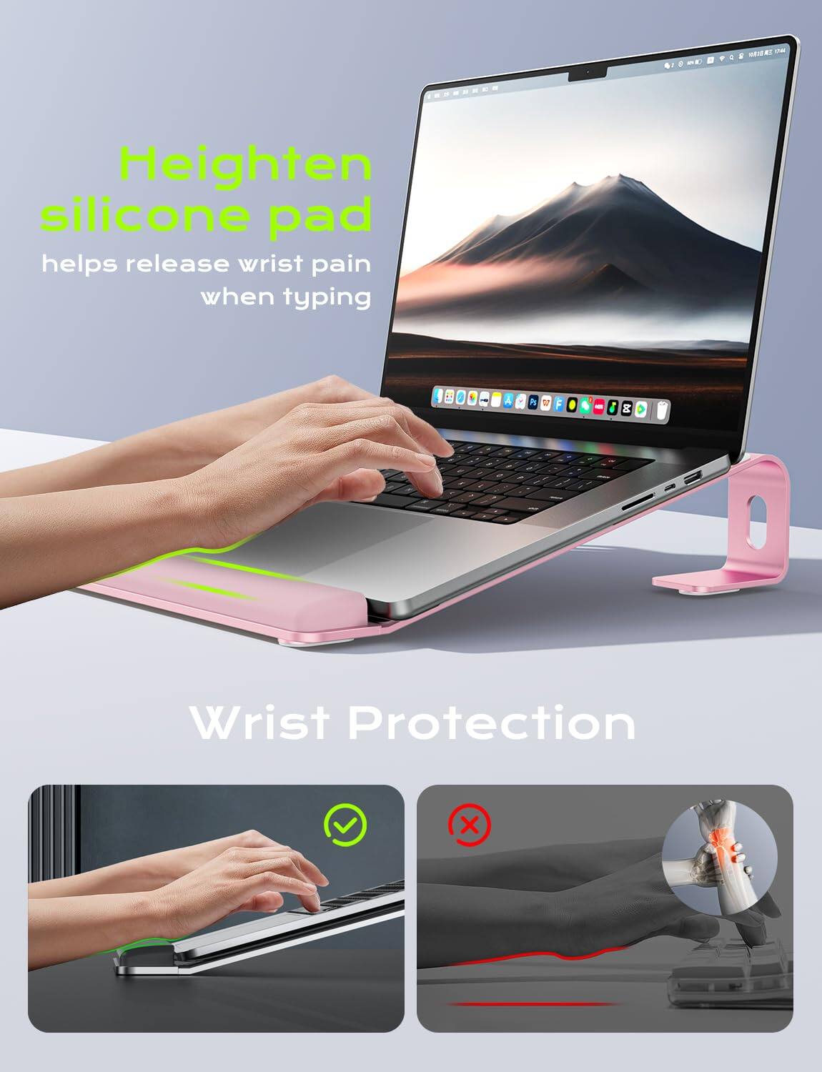 Heighten silicone pad helps release wrist pain when typing.

Wrist Protection