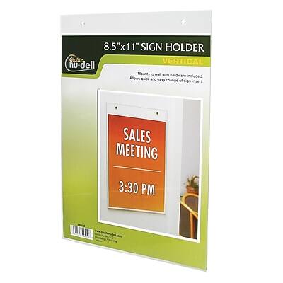 8.5" x 11" SIGN HOLDER  
VERTICAL  
nu-dell  
Mounts to wall with hardware included  
Allows quick and easy change of sign insert  

SALES MEETING  
3:30 PM