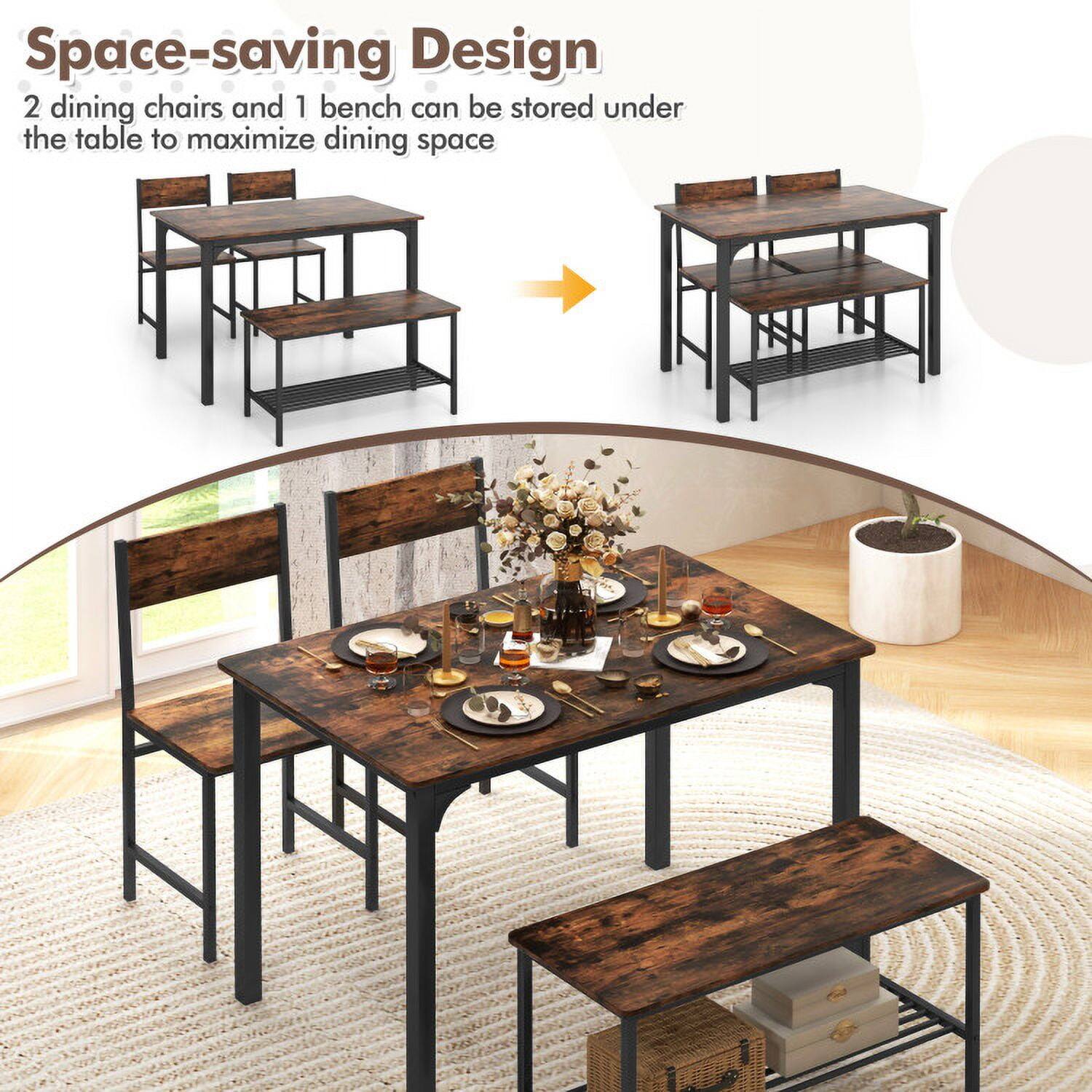 Space-saving Design  
2 dining chairs and 1 bench can be stored under the table to maximize dining space