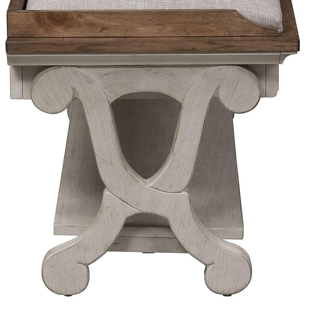 Angle. Liberty Furniture Industries - Farmhouse Reimagined Bed Bench in Antique White w/ Chestnut Top - White.