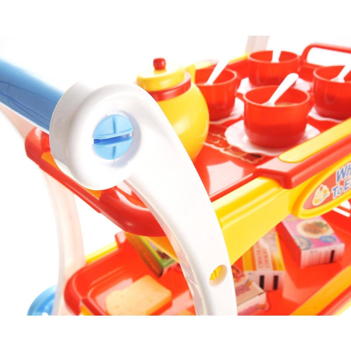 Alt View 1. JuzToys - Pretend Play Tea Party Trolley Cart – Tea Pots and Cups Accessories, Pretend Kitchen Tea Set for Kids – Red/Yellow - Multi.