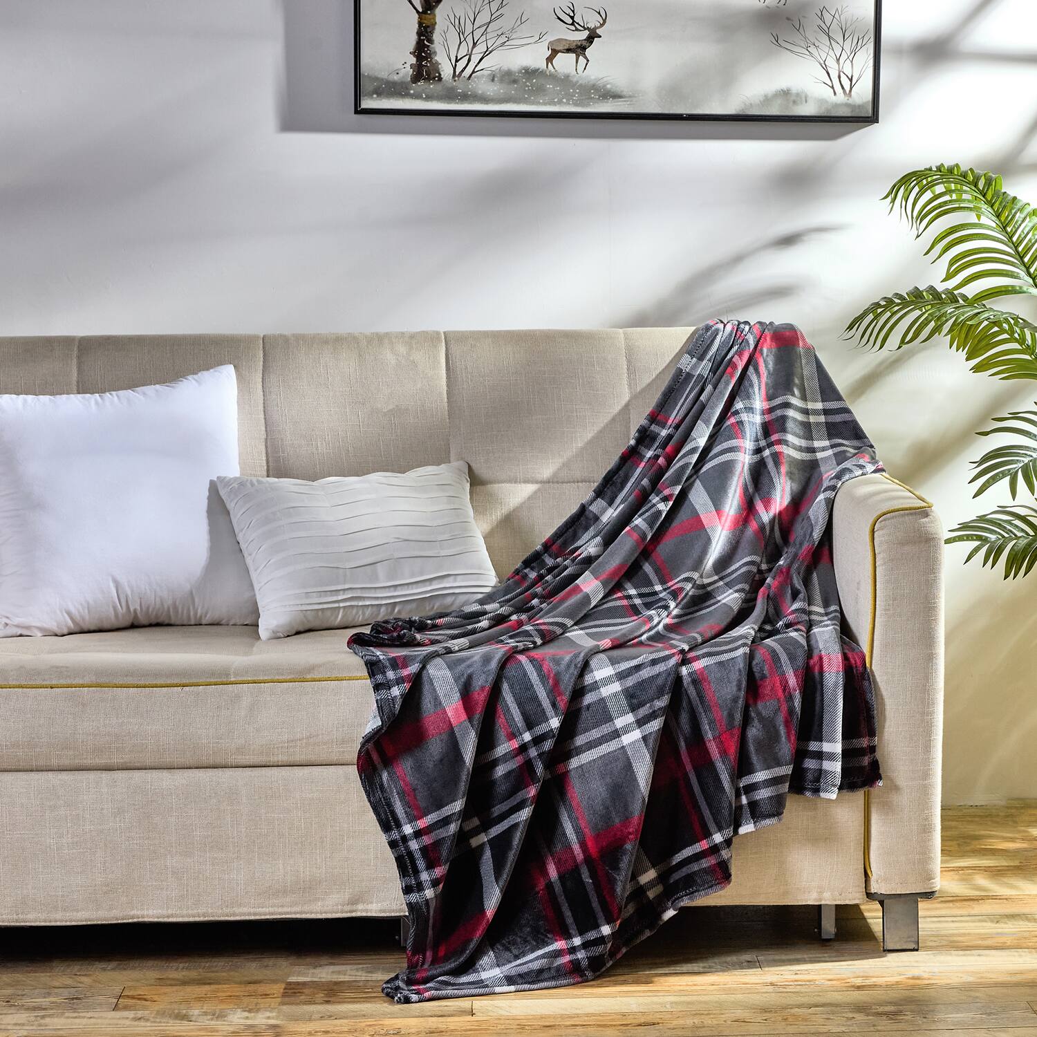 Alt View 2. Plazatex - Plazatex Midnight Plaid 100% Polyester Lightweight Reversible Throw Blanket 50" x 60" Red Black - Red - Black.
