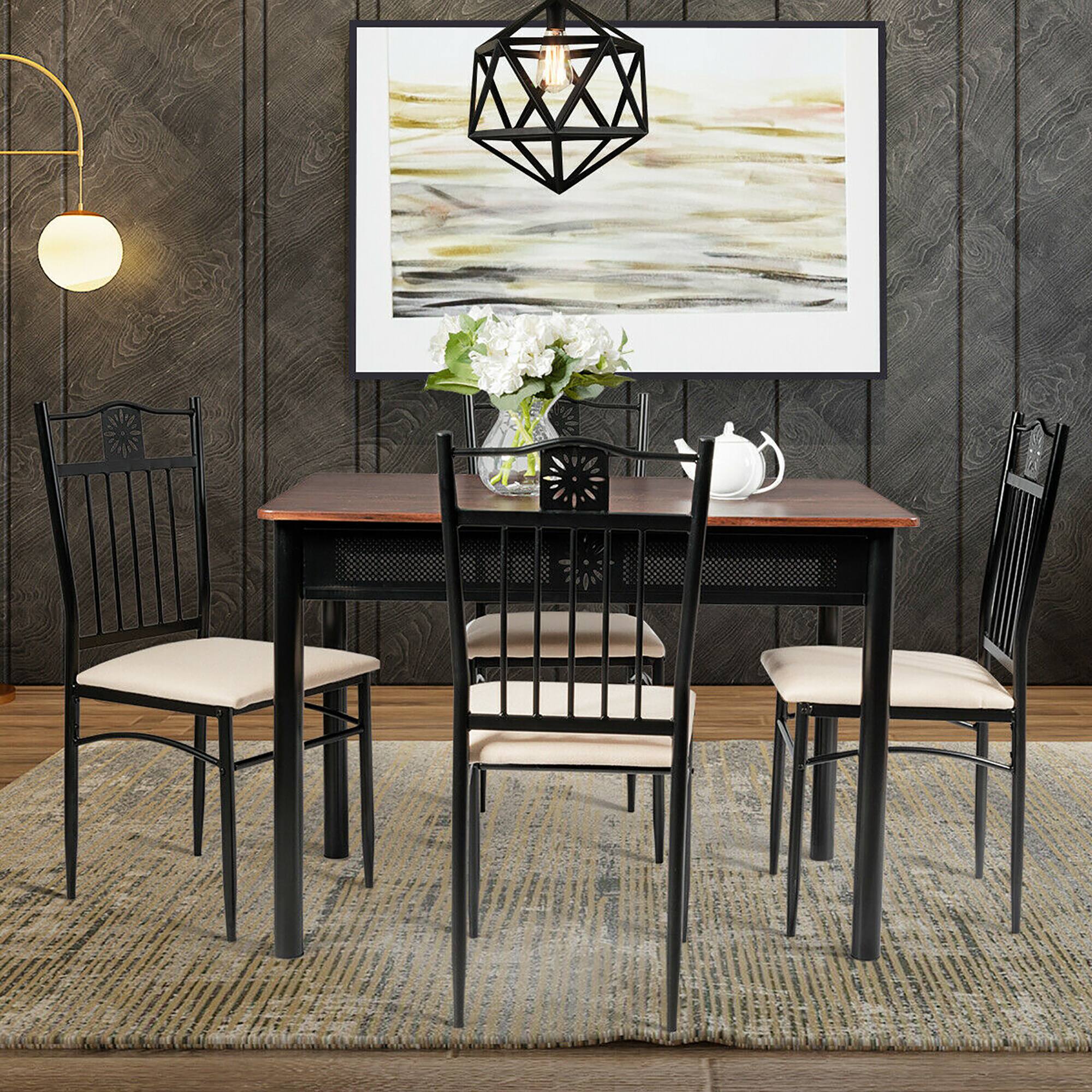 Alt View 12. Costway - 5 Piece Dining Set Wood Metal Table and 4 Chairs Kitchen Breakfast Furniture - Brown.
