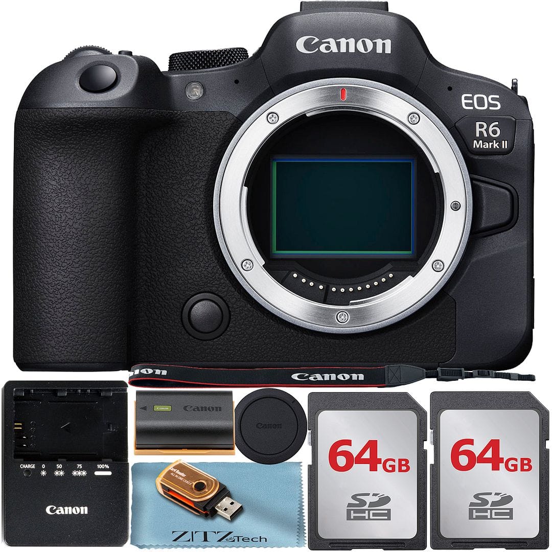 Canon - EOS R6 Mark II Mirrorless Camera with 2x 64GB Card + Card Reader + ZeeTech Bundle (International Version) - Black