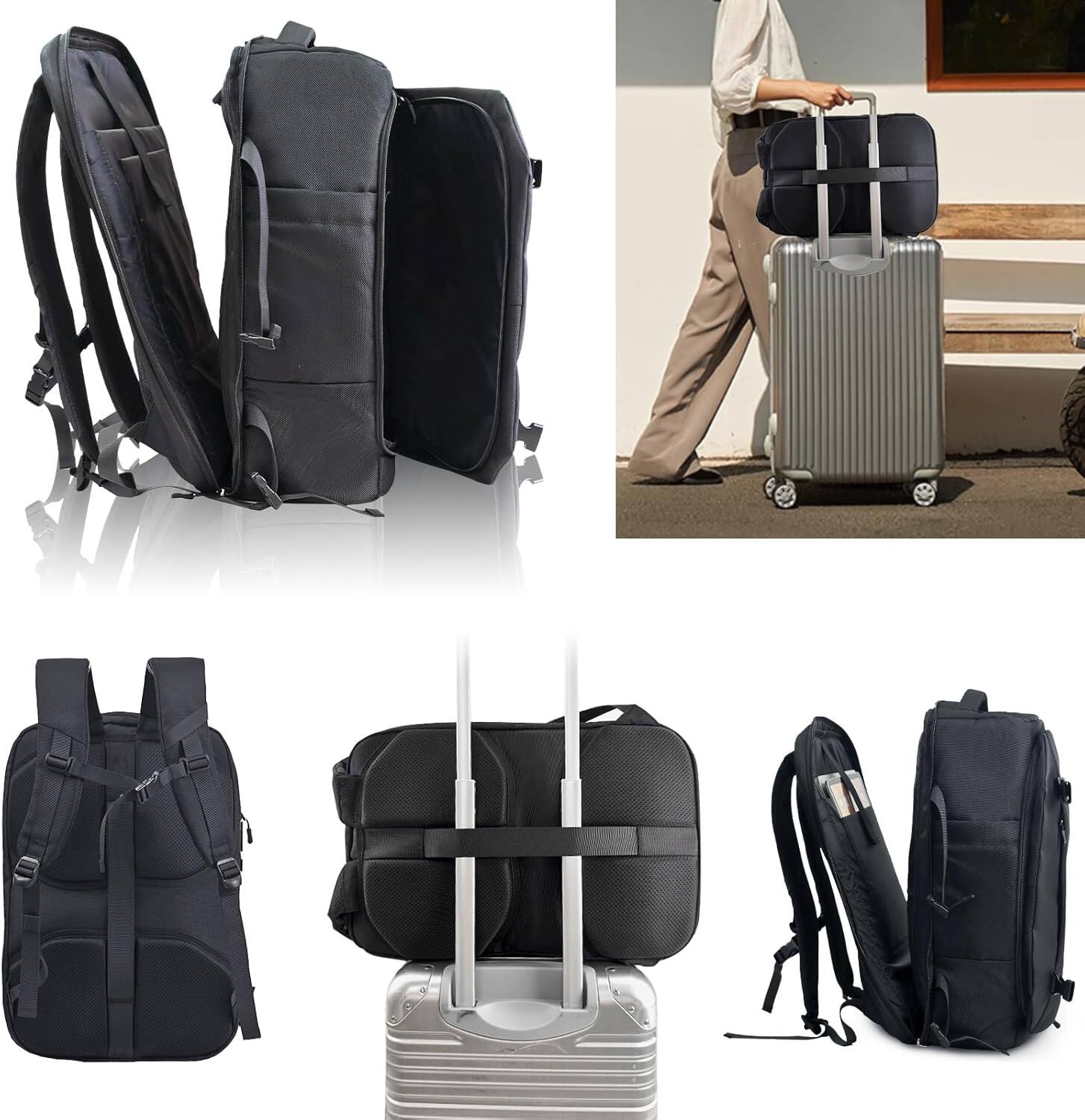 Alt View 5. Wikistore - WIKISTORE Vacuum Backpack Travel Seal Compression Vacpack with Electric Air Pump Expandable Carry on Backpack - Black.