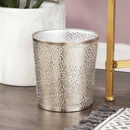 Hivvago - 1.3 Gallon Metal Floral Pattern Trash Can Waste Basket - Silver