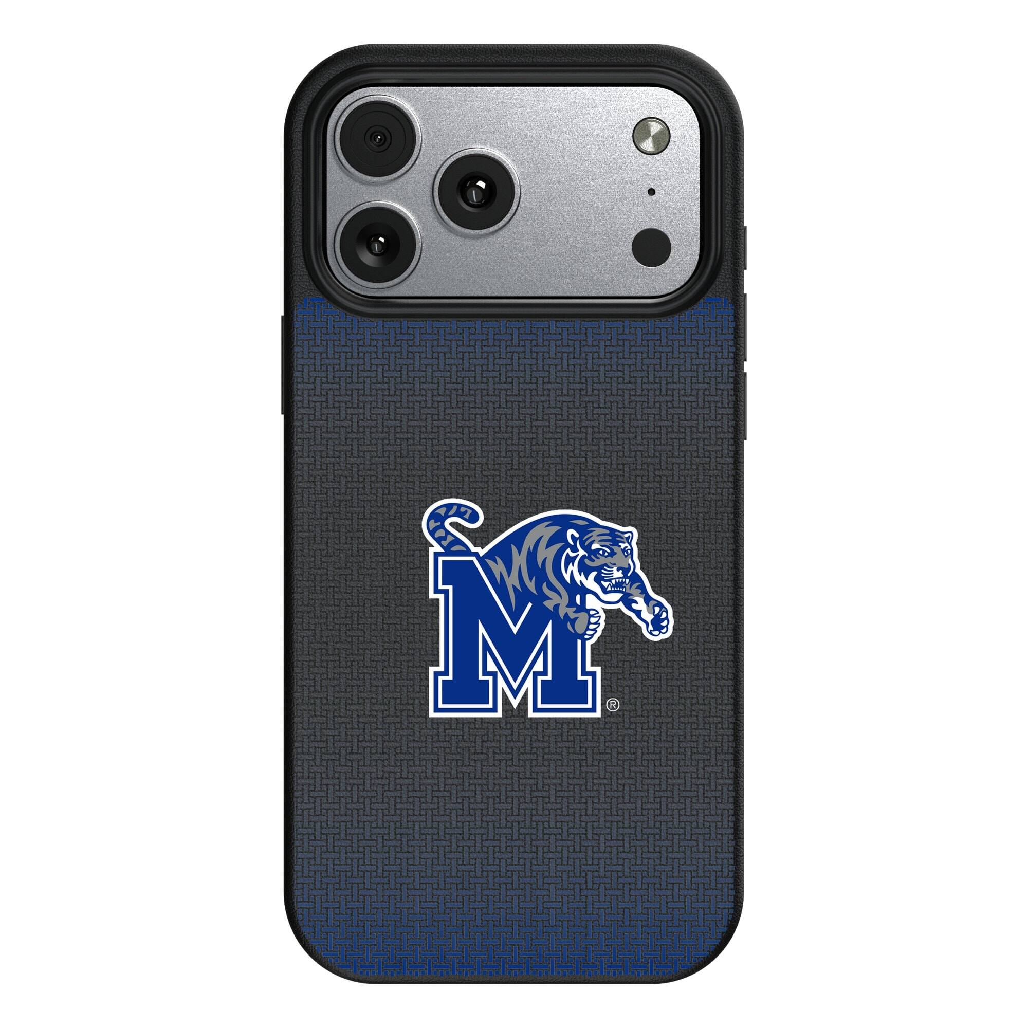 Front. Keyscaper - Memphis Tigers Linen Logo iPhone Magnetic Bump Case - 15 Plus - Black.