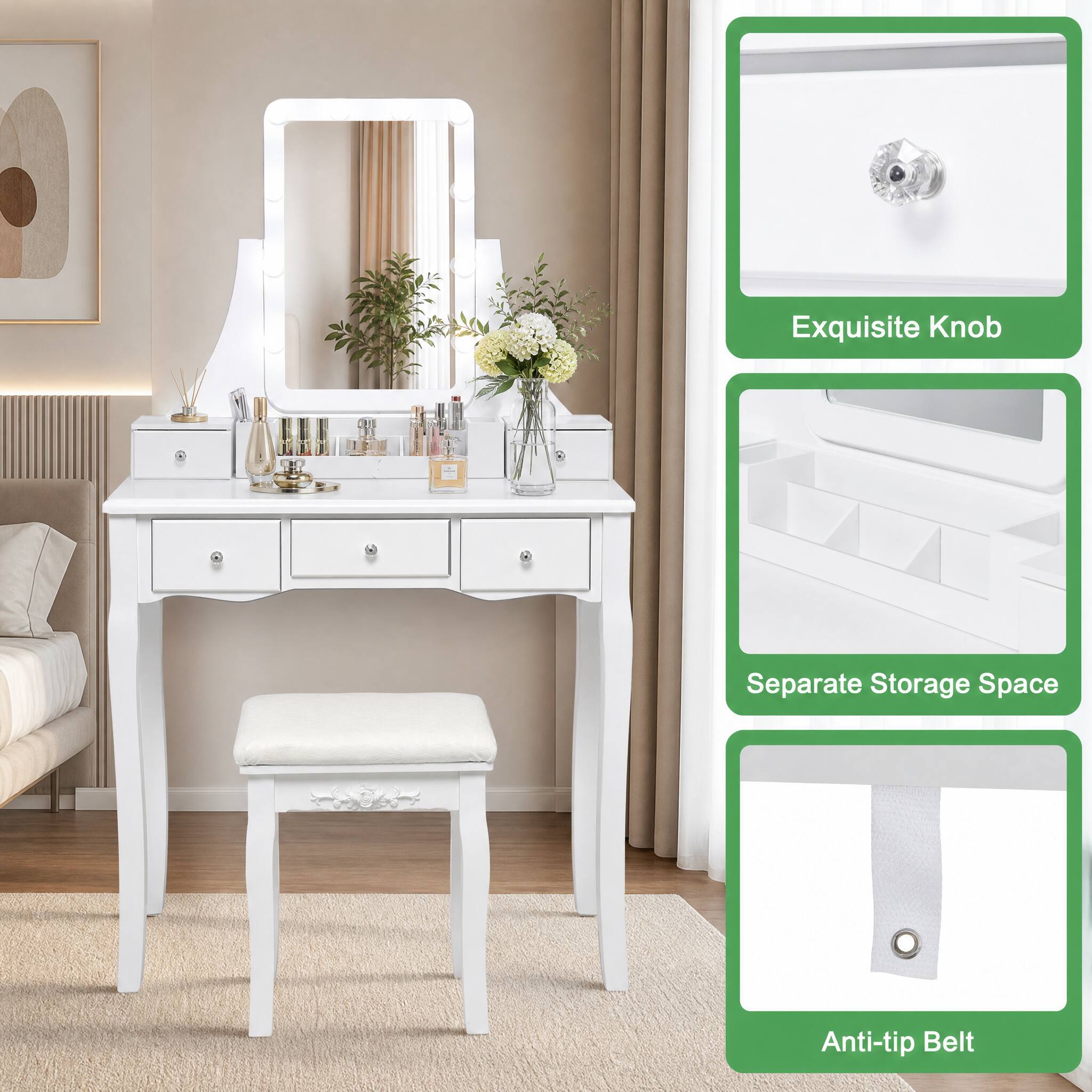 Exquisite Knob  
Separate Storage Space  
Anti-tip Belt