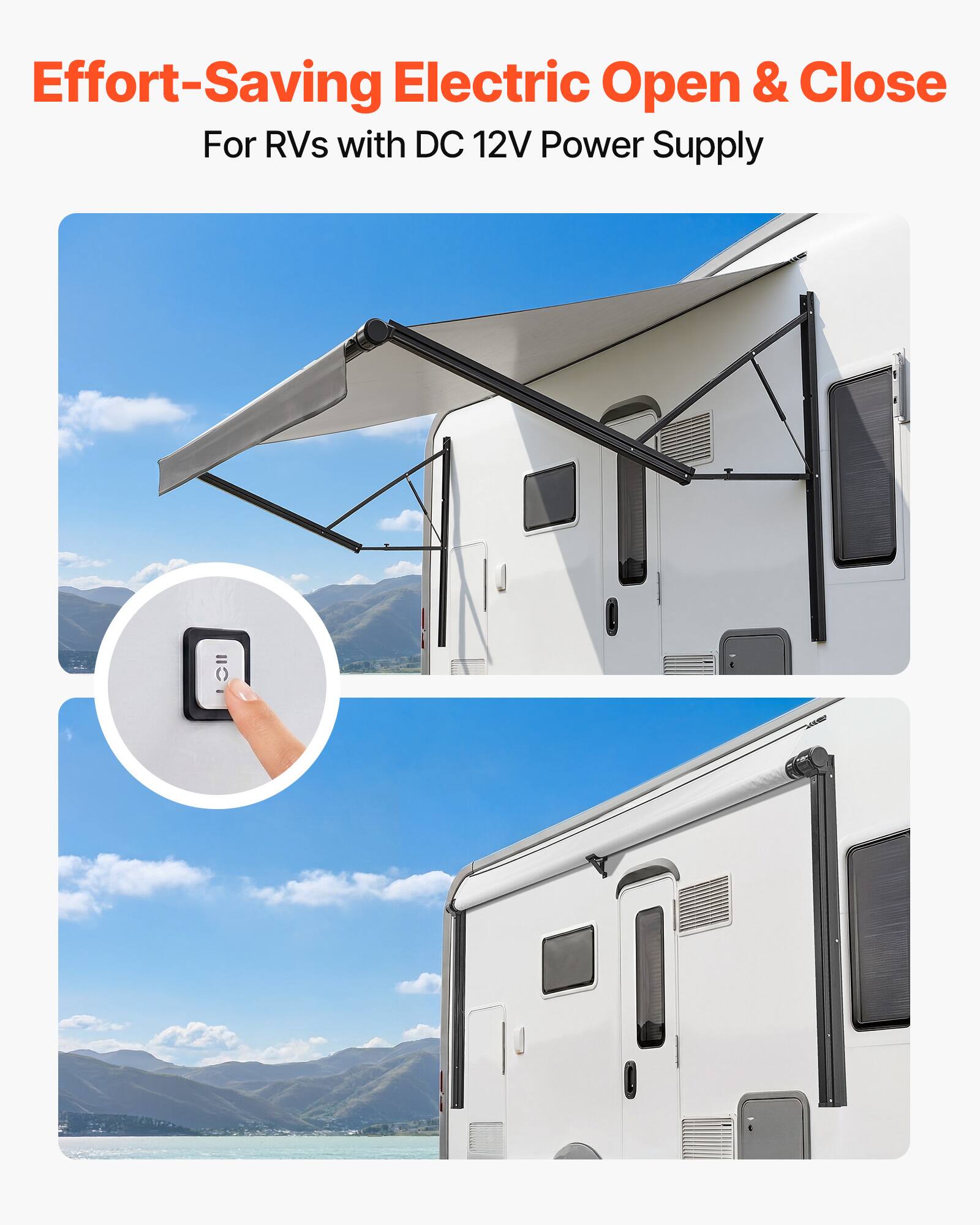 Effort-Saving Electric Open & Close  
For RVs with DC 12V Power Supply