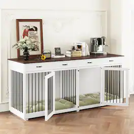 Famapy - Extra Large Dog Crate Furniture for 2 Dogs with Divider & 4 Drawers Double Dog Kennel TV Stand, Stylish Indoor Pet Cage
