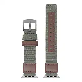 StrapsCo - Rugged Canvas Watch Band Strap For Apple Watch - 40mm/41mm/42mm (Standard) - Green & Brown (Black Hardware)