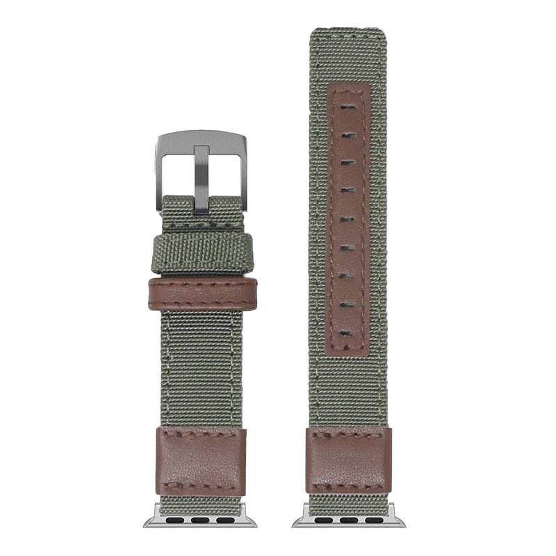 StrapsCo - Rugged Canvas Watch Band Strap For Apple Watch - 40mm/41mm/42mm (Standard) - Green & Brown (Black Hardware)