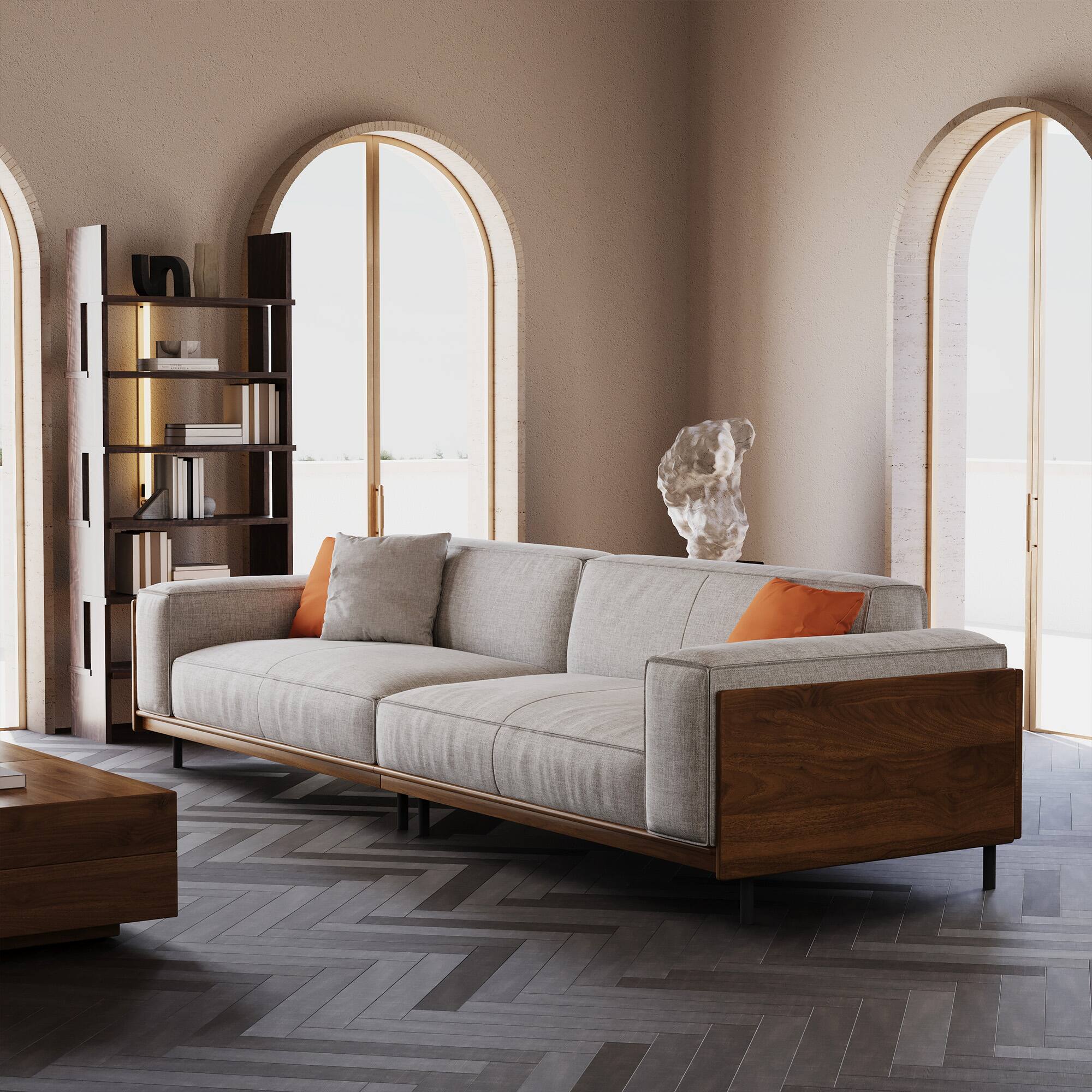 Alt View 1. luck idea - 111.81" Cotton-Linen Sofa with Washable Seat Covers & Soft Cushions | 3-Seater Living Room Couch for Home Decor - Gray.