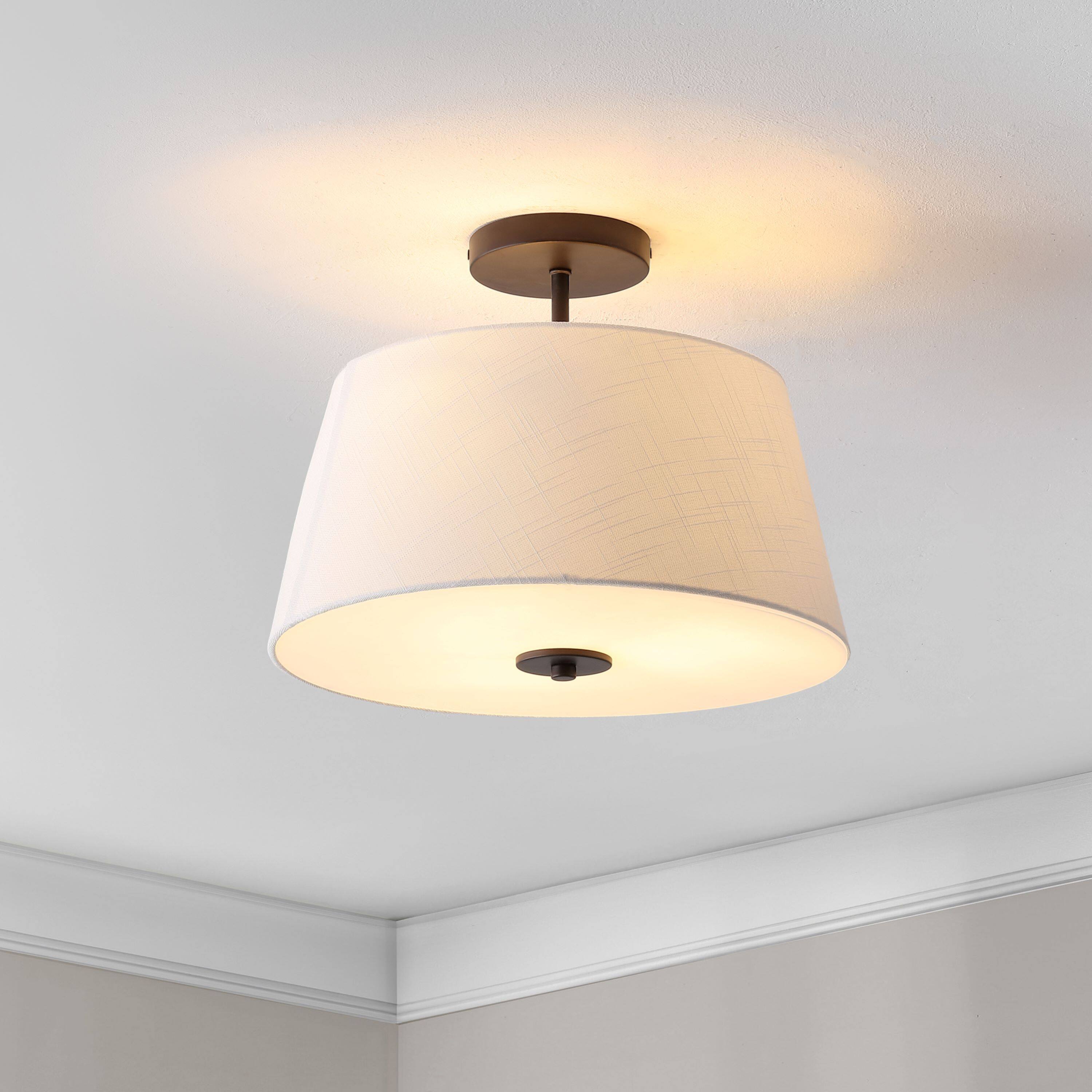 Alt View 1. Jonathan Y - Isabella 15" 3-Light Modern Contemporary Metal Tapered Drum LED Semi Flush Mount, Oil Rubbed Bronze - Oil Rubbed Bronze.