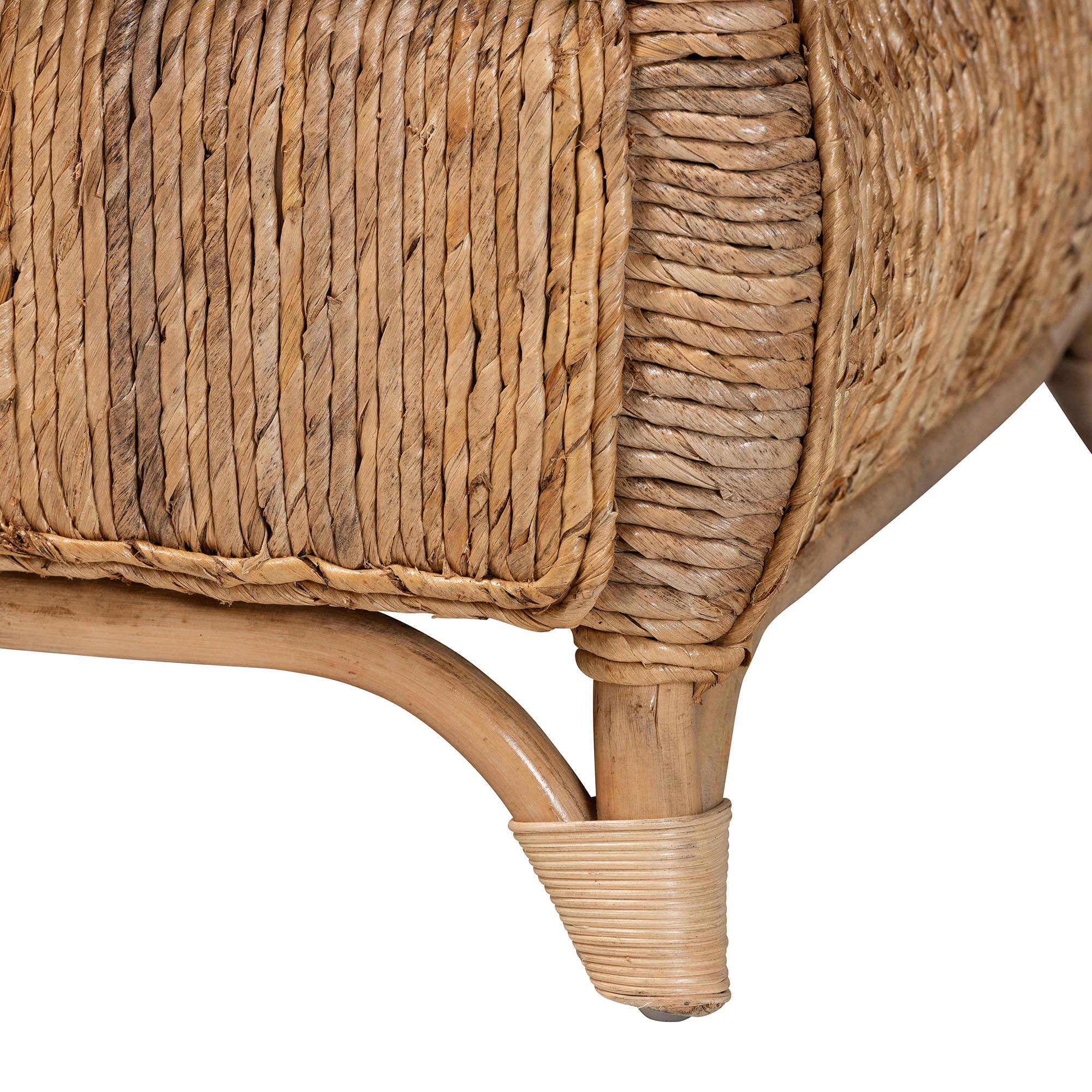 Alt View 2. bali & pari - Roma Rattan and Seagrass Armchair with Cushions - Handwoven Lounge Chair with Wide Armrests and Sculptural Base - Natural Brown/Brown.