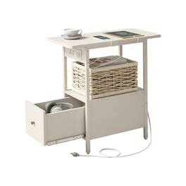 Cleave Techs Inc - Bedside Side Table With Charging Station - White