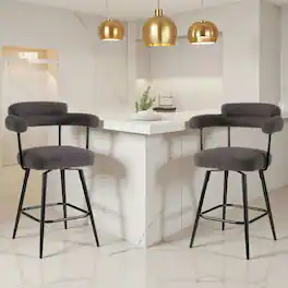 Kadyn - Set of 2 Swivel Counter-Height Barstools with Curved Back and Arms, and Black - Gray