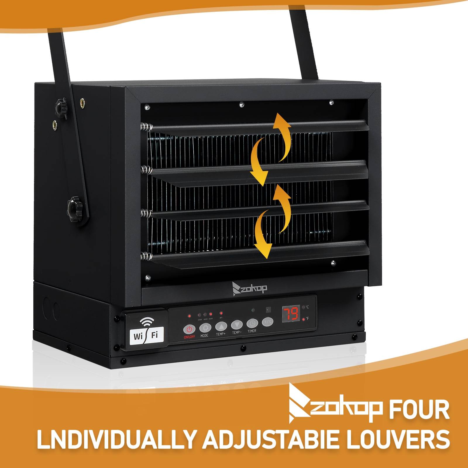 Wi-Fi ON/OFF MODE  
TEMP  
zokop BF TIMER  
or 19 F  
zokop FOUR INDIVIDUALLY ADJUSTABLE LOUVERS