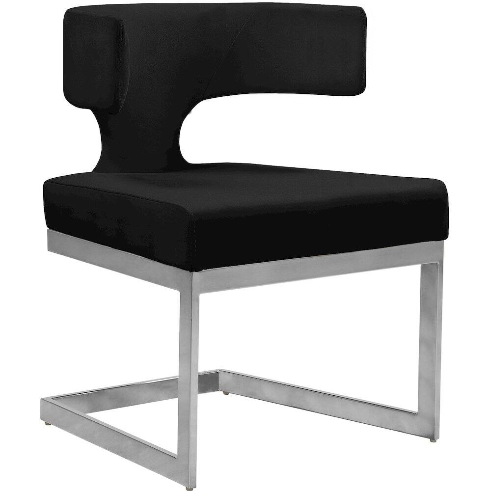 Front. Meridian Furniture - Alexandra Black Velvet Dining Chair - Black.