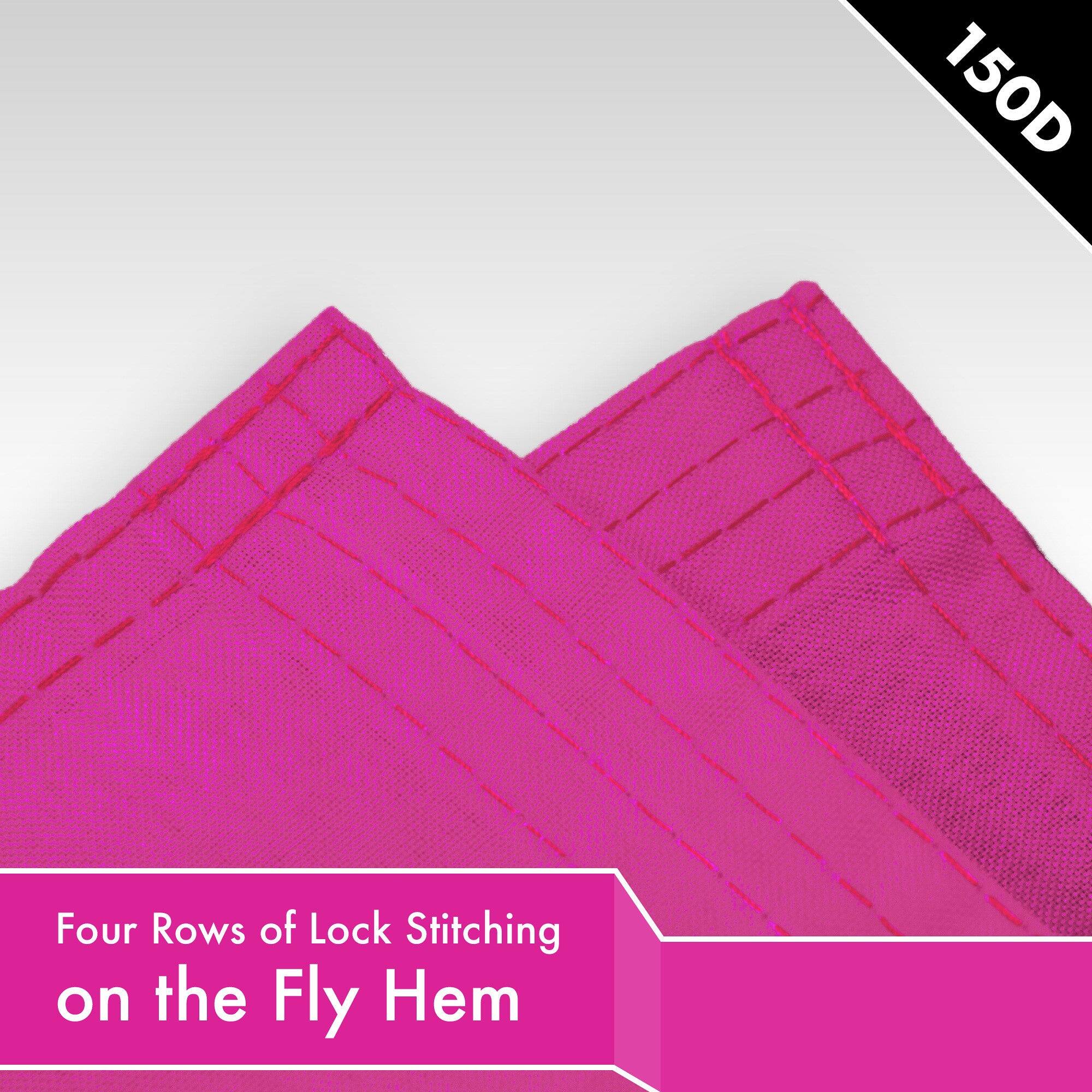 150D  
Four Rows of Lock Stitching on the Fly Hem