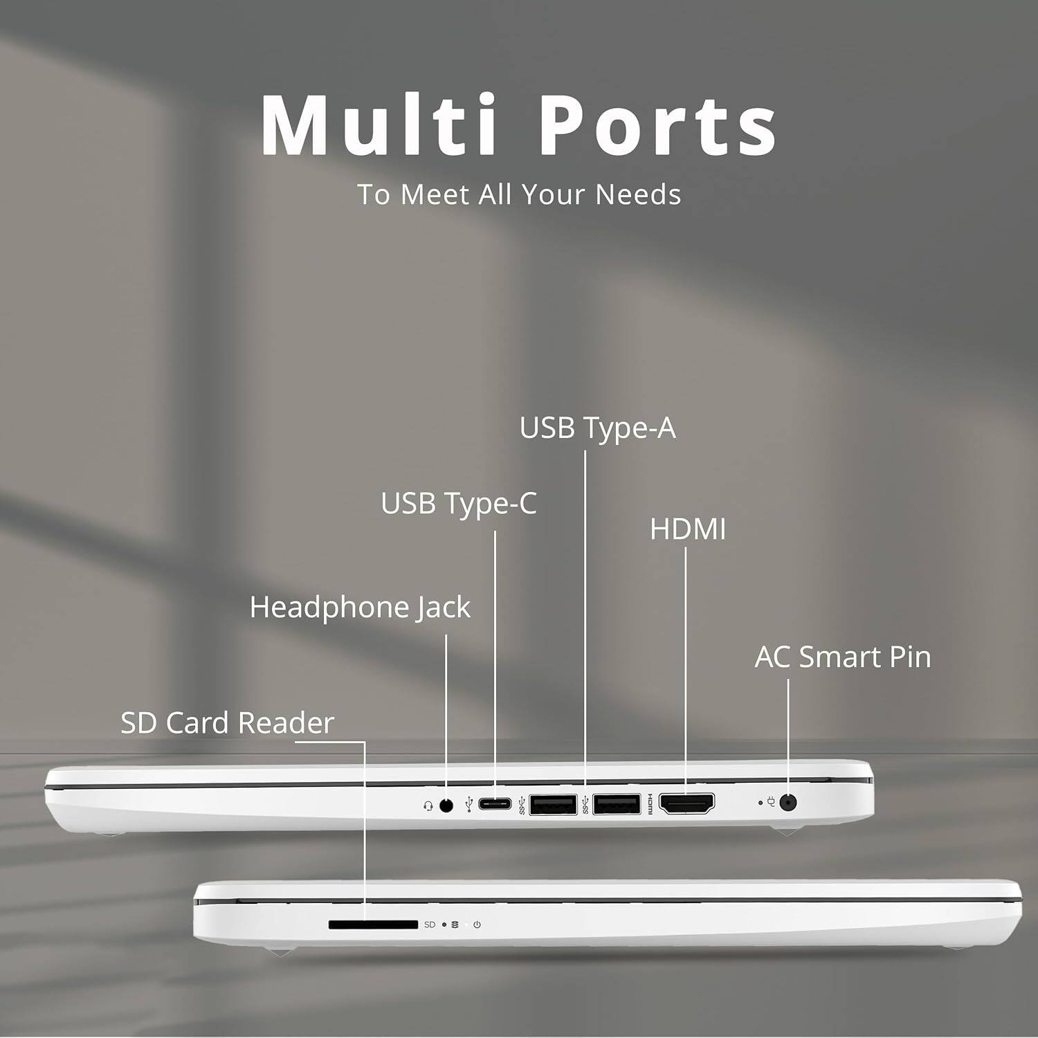 Multi Ports To Meet All Your Needs  
USB Type-A  
USB Type-C  
HDMI  
Headphone Jack  
AC Smart Pin  
SD Card Reader