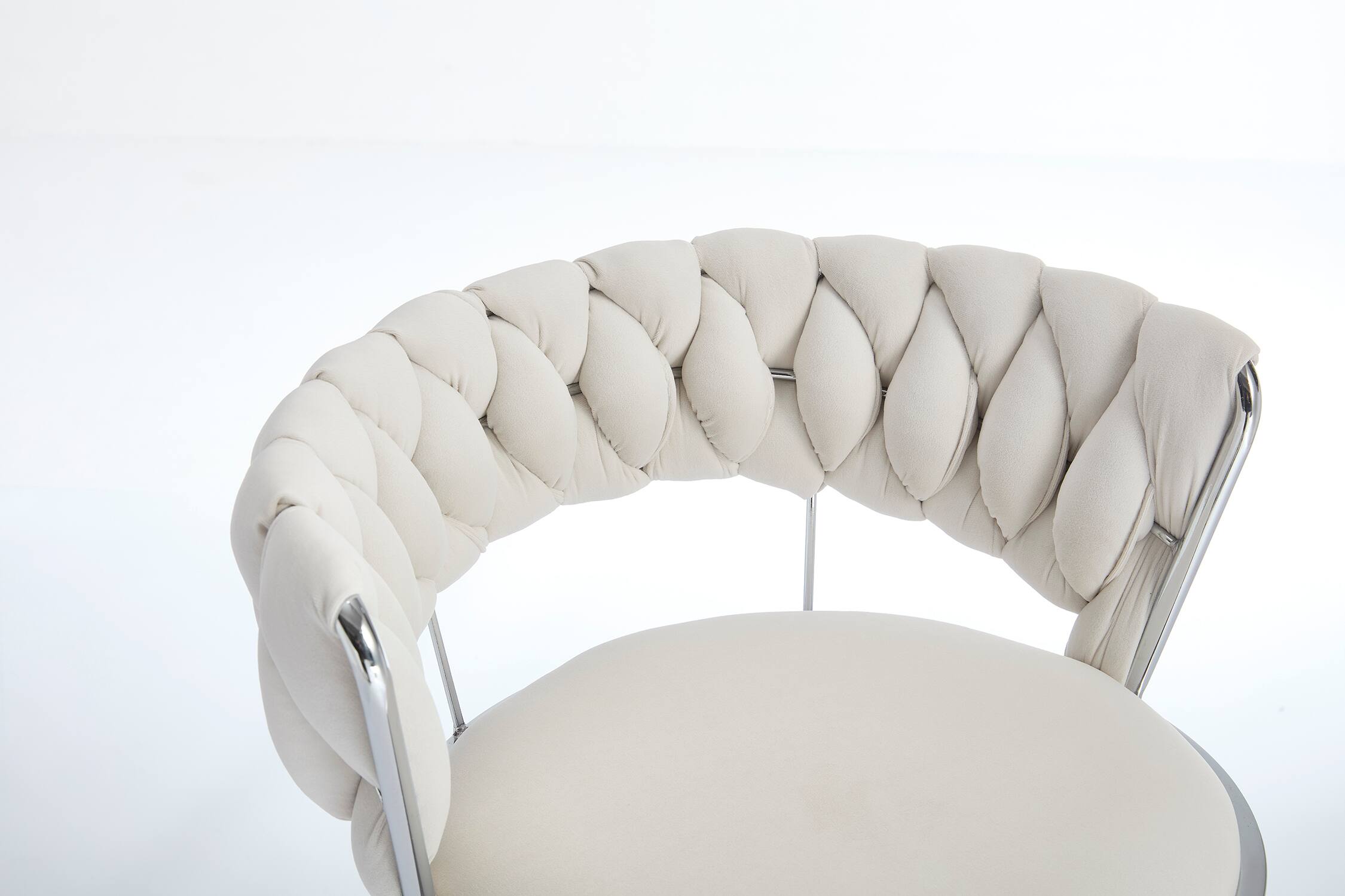 Alt View 6. APRILSOUL - Set of 2 Bar Stools Chrome Footrest Base Swivel Height Adjustable Velvet Chrome Leg CREAM - White.