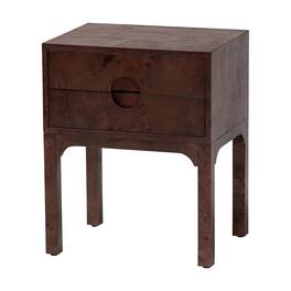bali & pari - Kayla Real Burl Wood Nightstand - Modern Bedside Table with Two Drawers and Cutout Handle Design - Dark Walnut