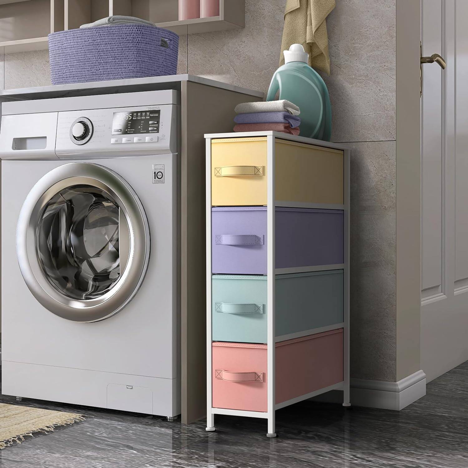 Alt View 1. Sorbus - Sorbus Narrow Dresser with 4 Drawers, Vertical Slim Storage Chest of Drawers with Steel Frame - Pastel.