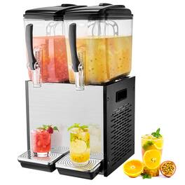 VEVOR - Commercial Beverage Dispenser,2 Tanks 12 L / 12.7 QT Per Tank Juice Dispenser,286W Stainless Steel Ice Tea Drink Machine - Black;Silver