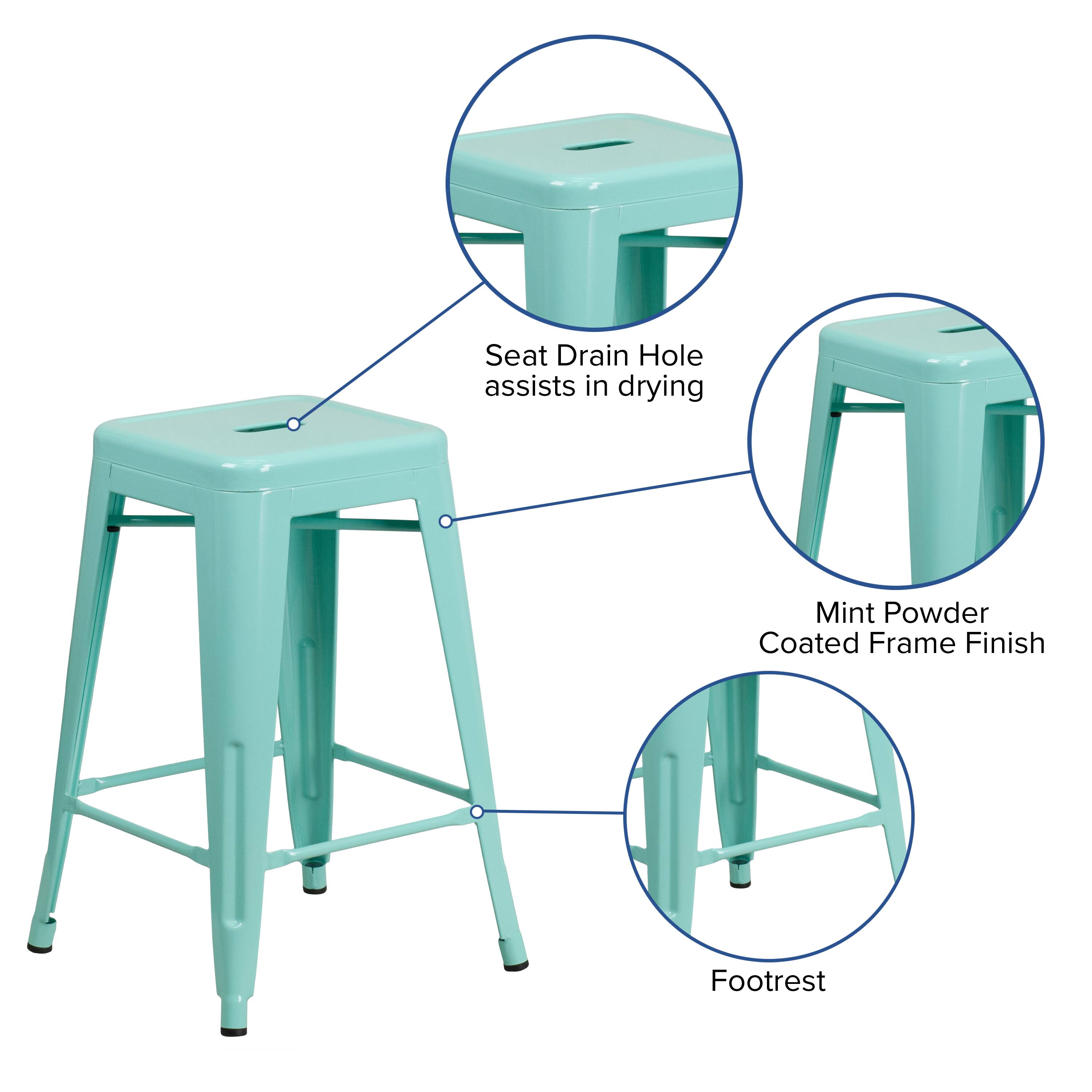 Seat Drain Hole assists in drying  
Mint Powder Coated Frame Finish  
Footrest
