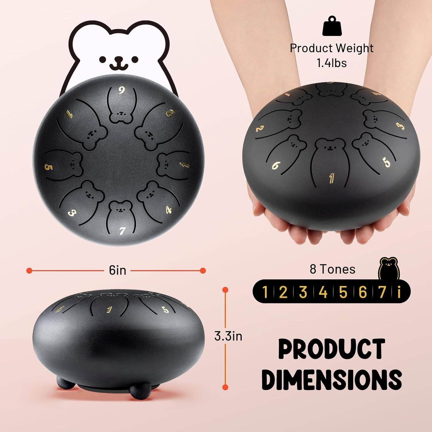 Product Weight: 1.4lbs

PRODUCT DIMENSIONS

- 6in
- 3.3in

8 Tones

1 2 3 4 5 6 7 i