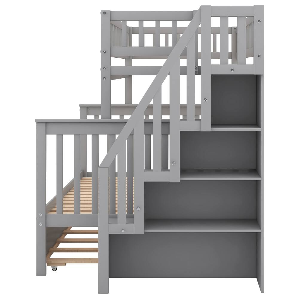 Alt View 3. Loheer - Loheer Twin Over Full Bunk Bed with Trundle and Staircase Gray - Gray.