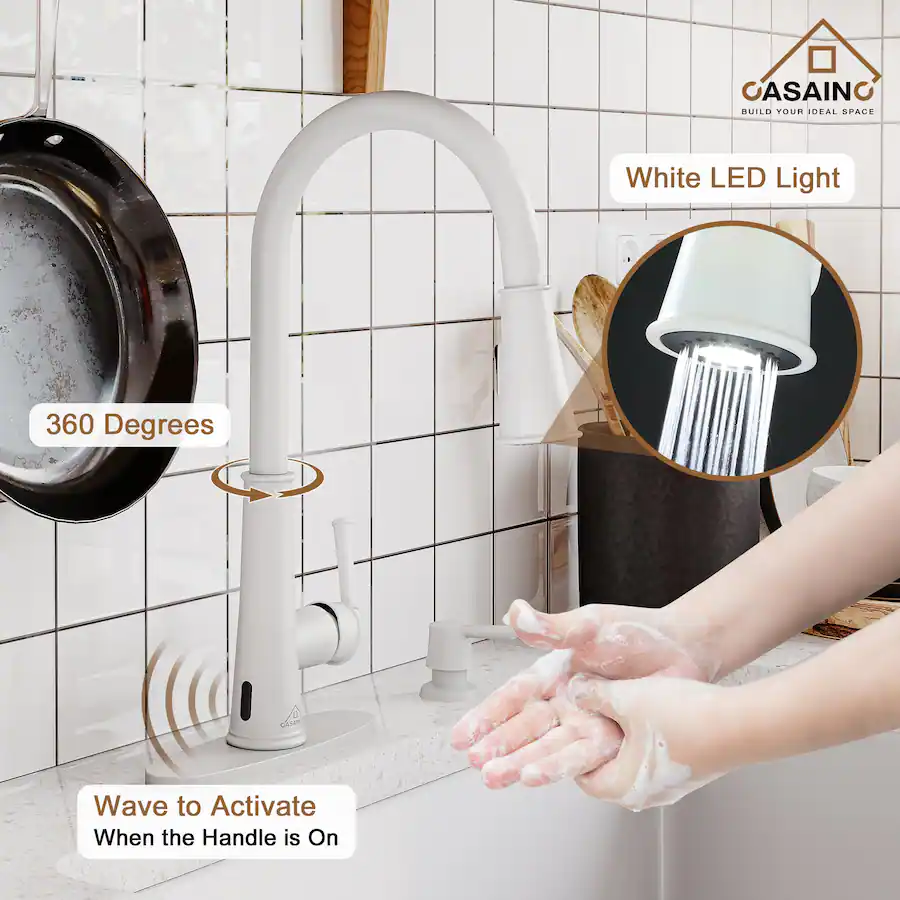 LED Infrared Sensor Pull Down Kitchen Faucet Switchable Water Flow ...