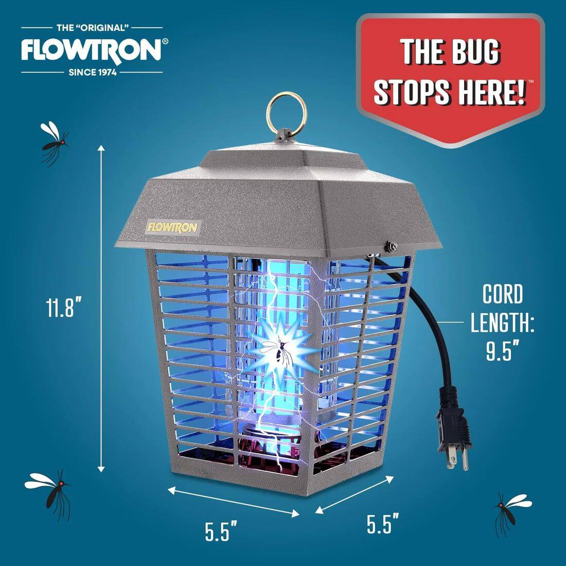 THE "ORIGINAL" FLOWTRON SINCE 1974  
THE BUG STOPS HERE!  
FLOWTRON  
11.8"  
CORD LENGTH: 9.5"  
5.5"  
5.5"