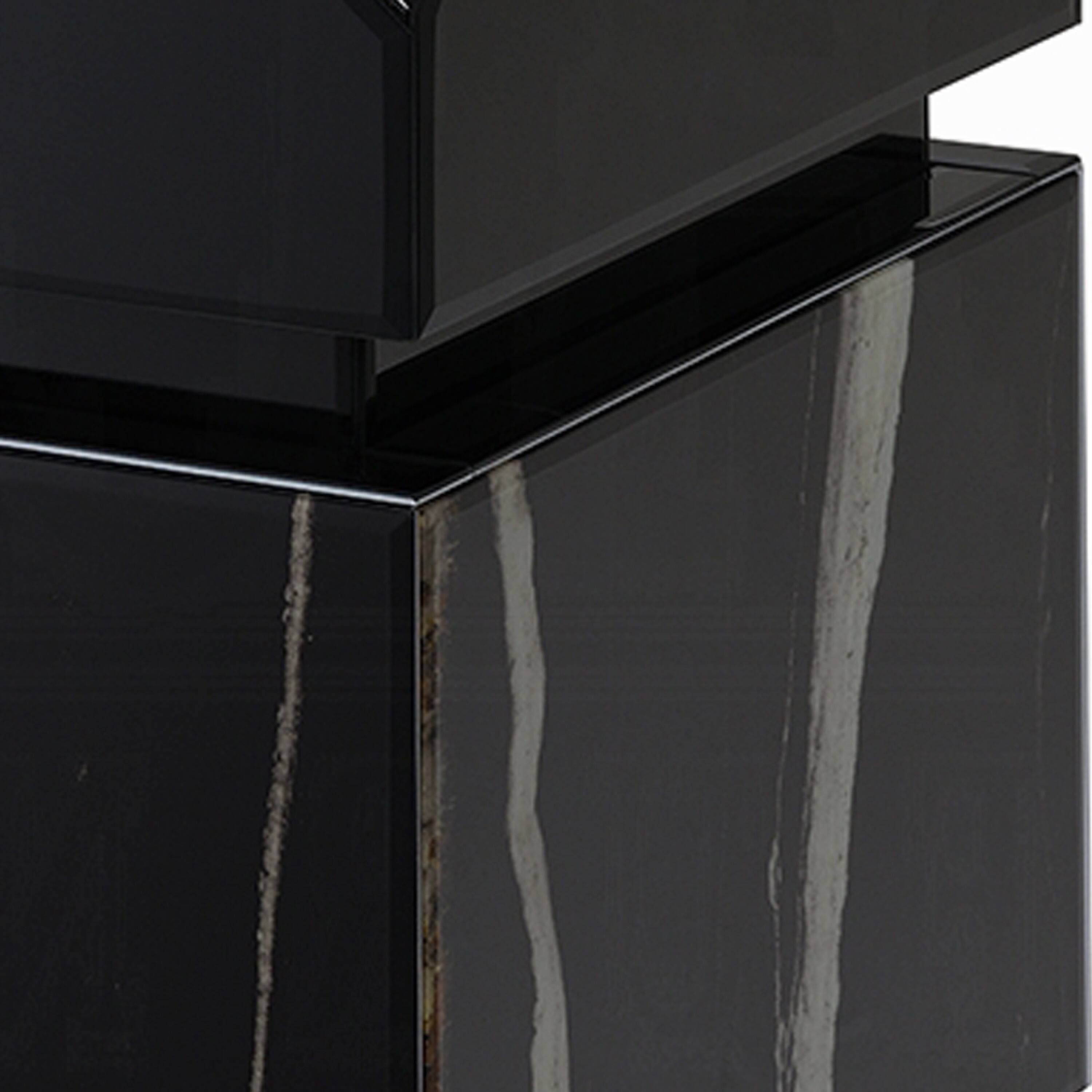 Alt View 4. Manhattan Lane - Ishi Side End Table, Faceted Marble Grain, Black Mirrored Glass 24 Inch - Black Mirrored.