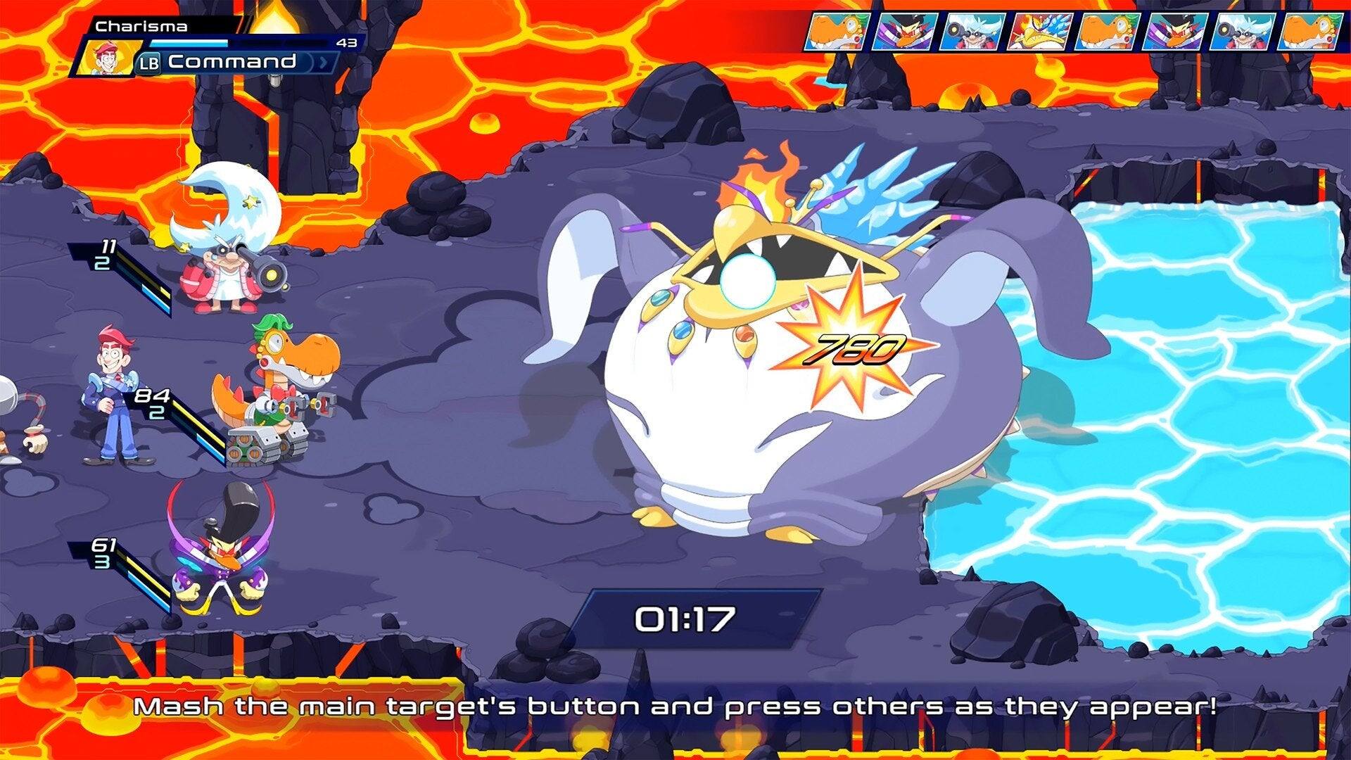 Charisma 43  
LB Command 11  
2 84 2 780 61  
01:17  
Mash the main target's button and press others as they appear!