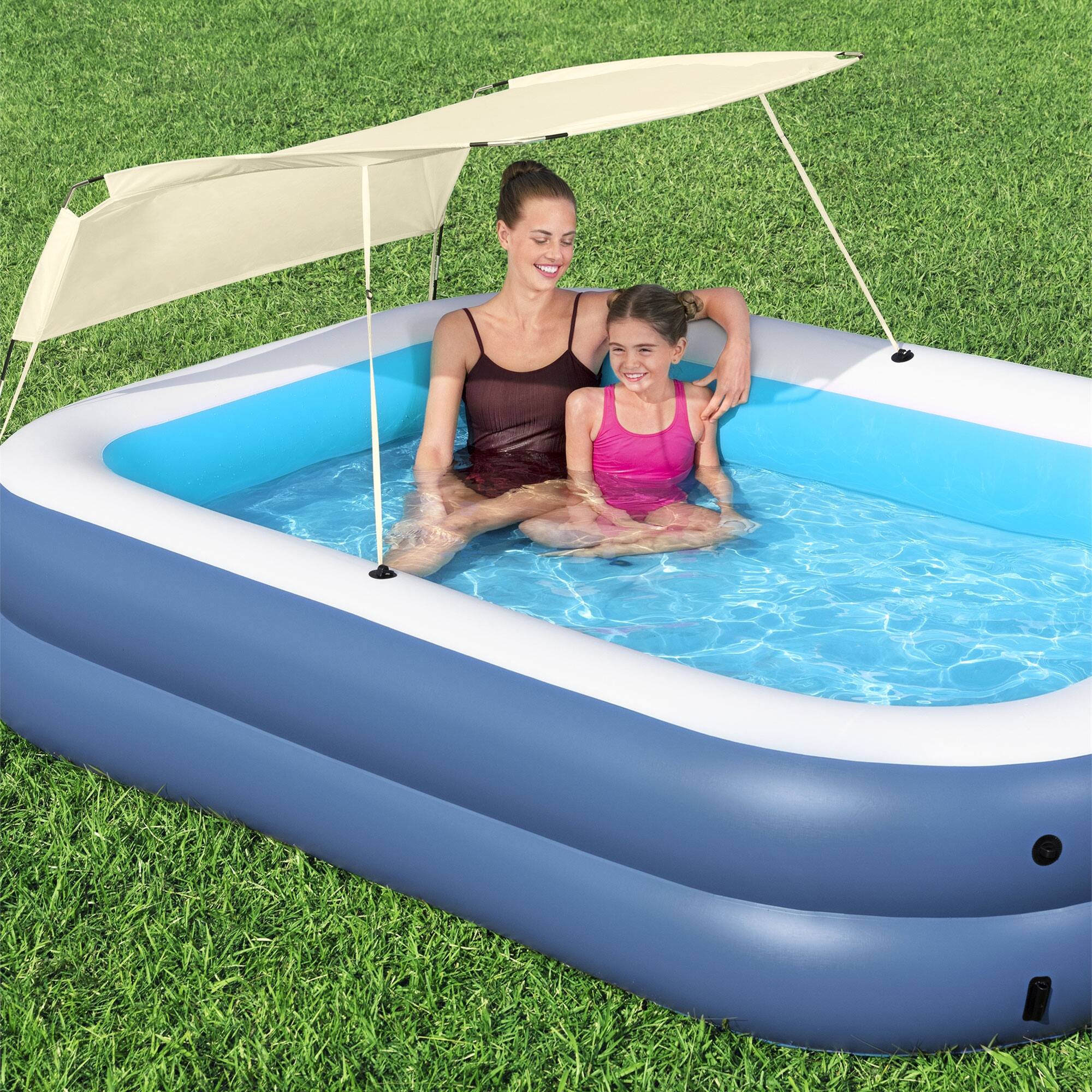 Alt View 2. Bestway - H2OGO! 8 Foot 4 Inch by 70 Inch Summer Bliss Shaded Inflatable Family Pool - Blue.