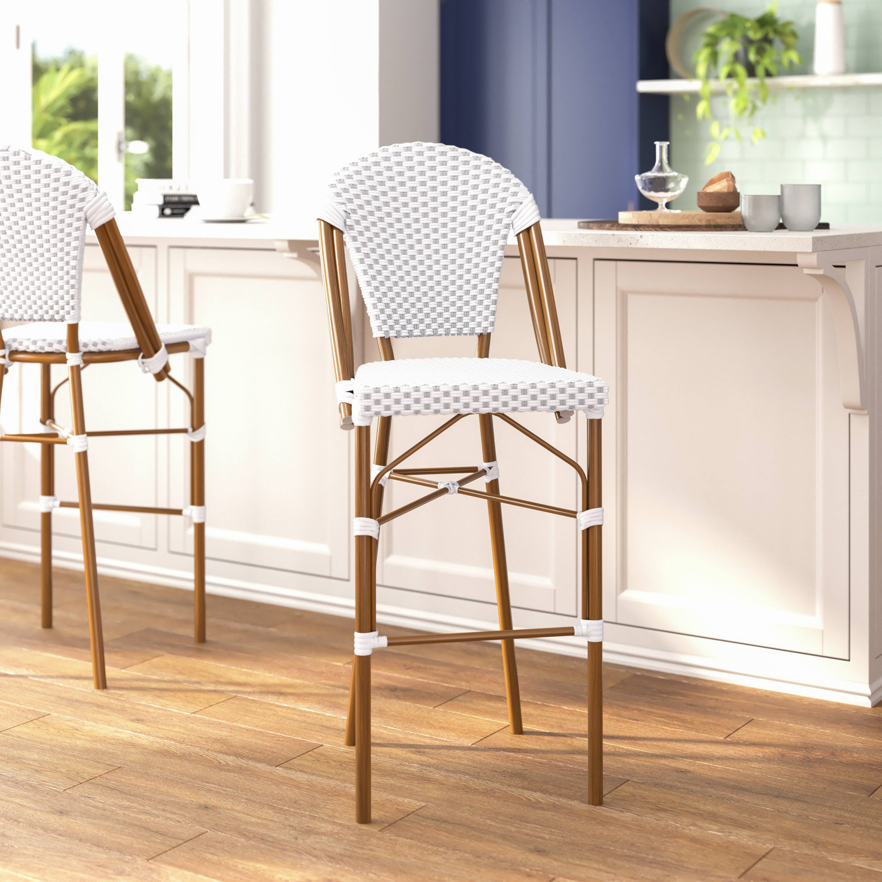 Alt View 2. Flash Furniture - Lourdes Stackable Indoor/Outdoor Bistro 30" High Barstool, Commercial Grade, White/Gray and Bamboo Finish - Gray.