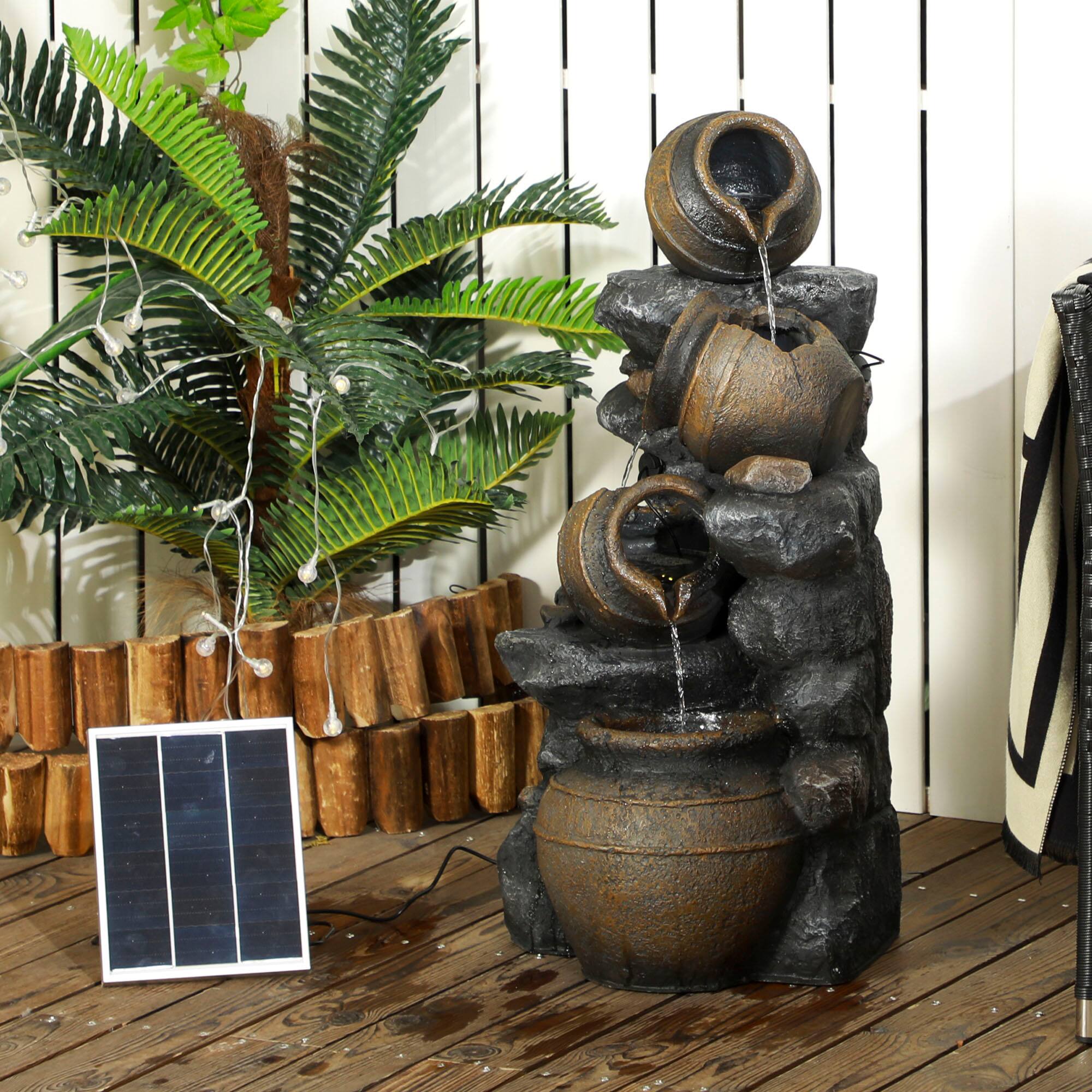 Alt View 1. Outsunny - 28.3" Tall Solar Powered Outdoor Water Fountain, 4-Tier Floor Standing Resin Cascading Jars - Gray.