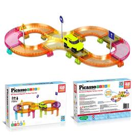 PicassoTiles - PICASSO-TILES Race Track Magnetic Tiles for Kids, 40PCS with 1 Racing Car, Mini STEM Building Blocks Educational Toy - Multicolor