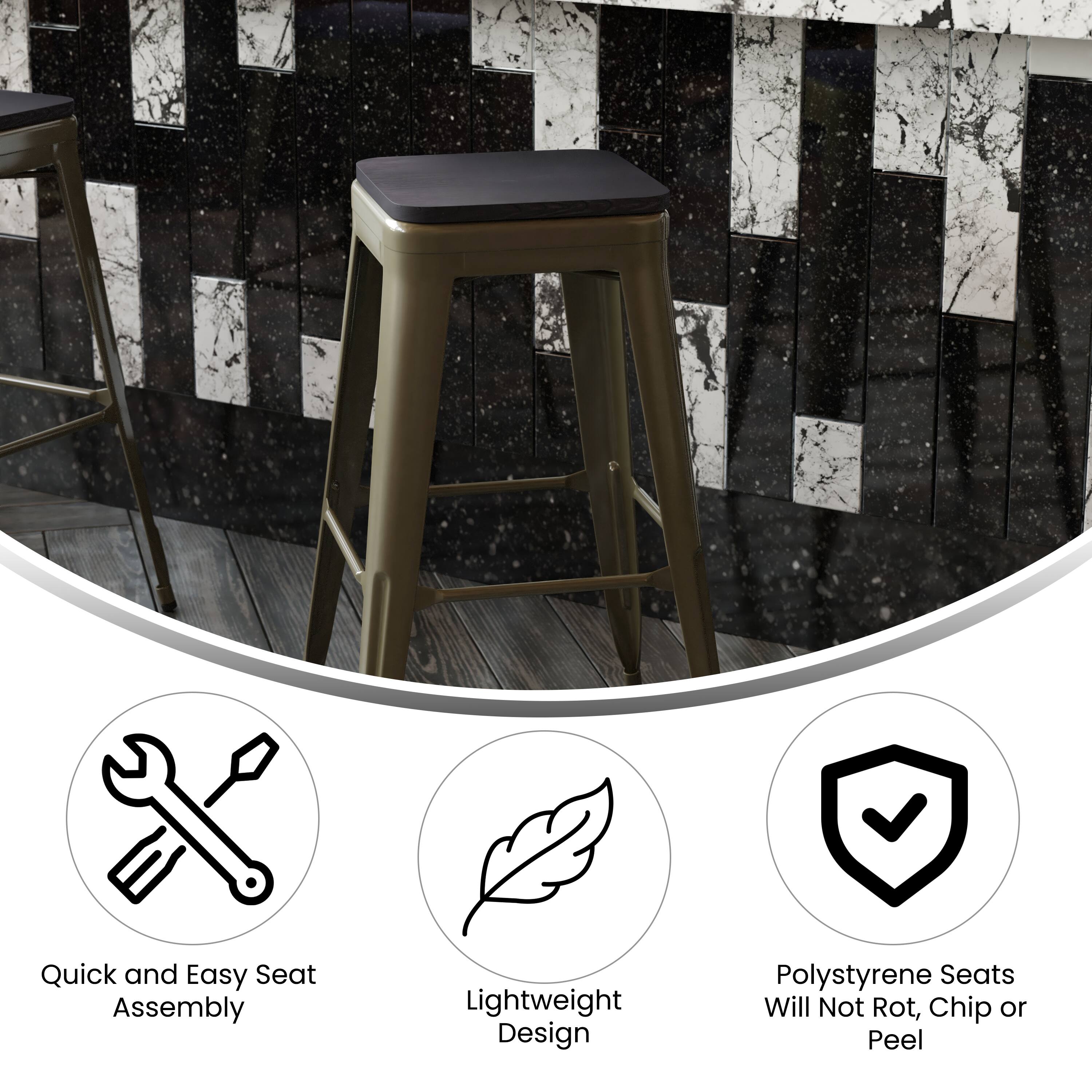 1. Quick and Easy Seat Assembly
2. Lightweight Design
3. Polystyrene Seats Will Not Rot, Chip or Peel