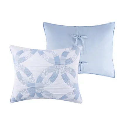 Front. Greenland Home Fashions - Greenland Home Fashions 100% Jacquard Woven Polyester Wedding Ring Sham King Blue - Blue.