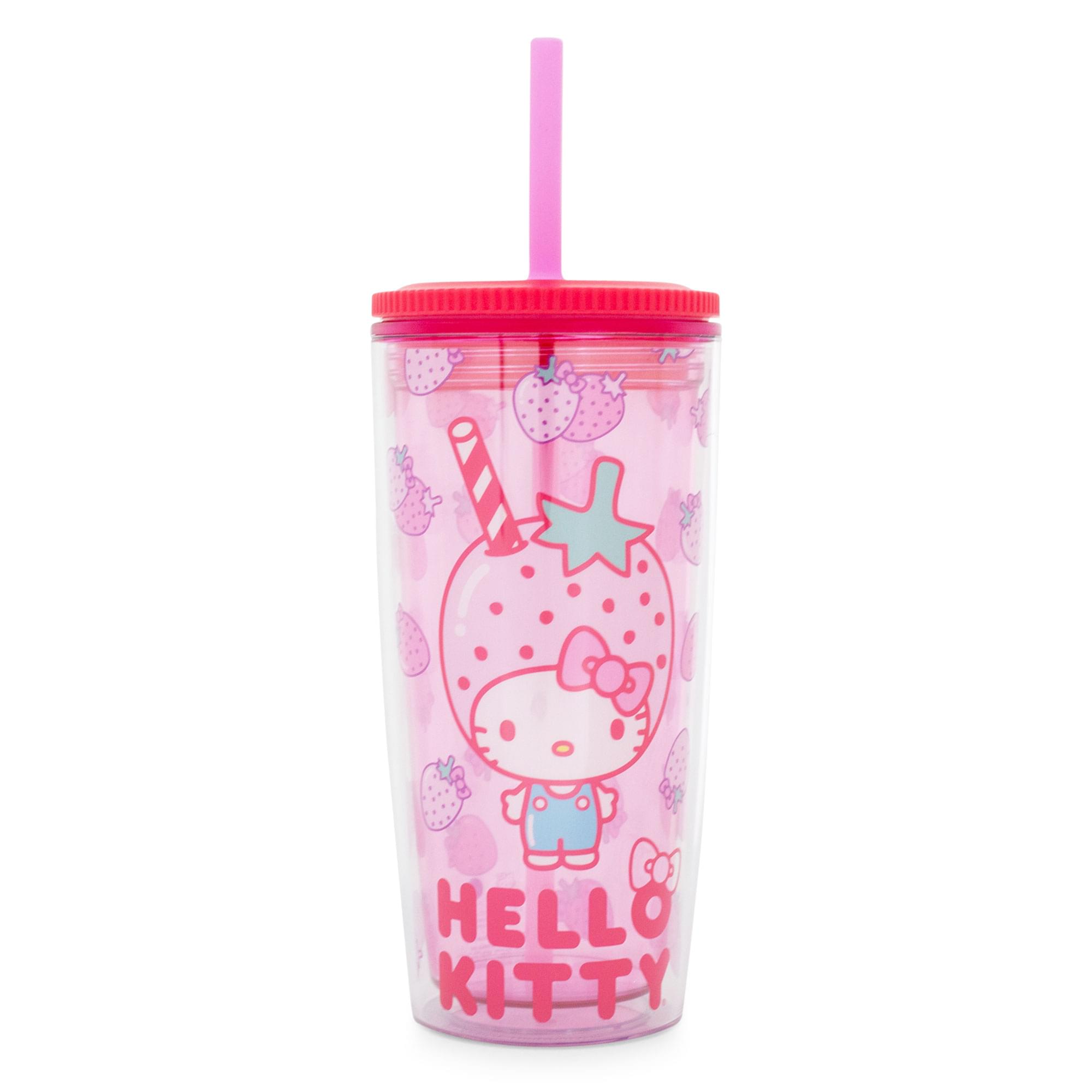 Silver Buffalo - Sanrio Hello Kitty Strawberries Plastic Tumbler With Lid and Straw | 20 Ounces - Pink