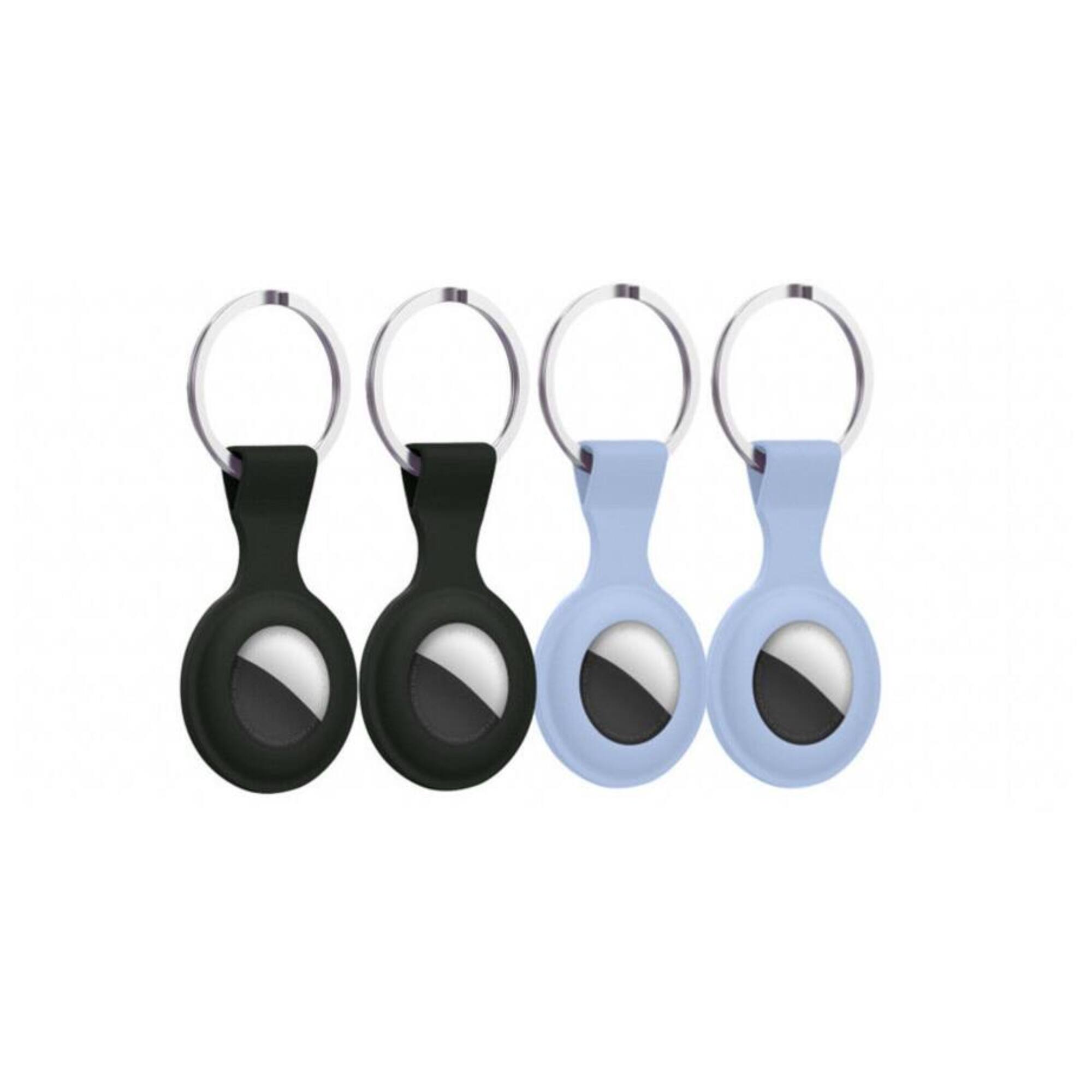 Front. Rainforest Accessories - Key Ring Case for Apple Airtags Black & Blue - Pack of 4 - Multi.