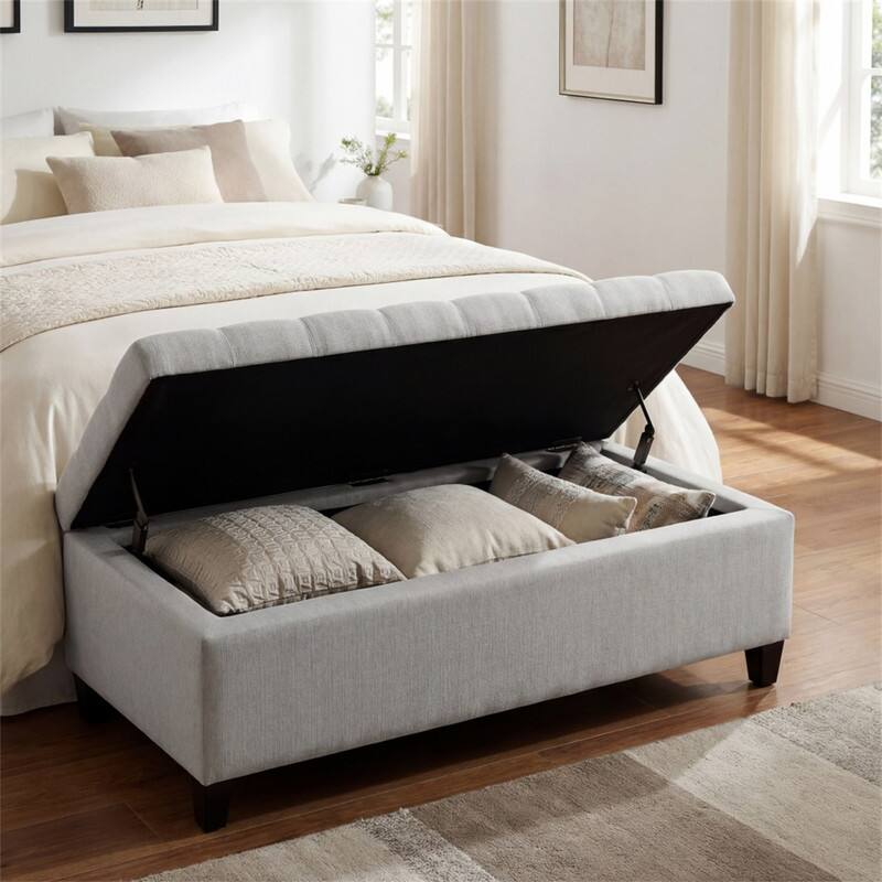 Alt View 5. HTUTWOO - Upholstered Storage Ottoman Bench - Entryway Bench, End of Bed Bench, Ottoman Foot Rest for Bedroom, Supports 300 lbs - Light Grey.
