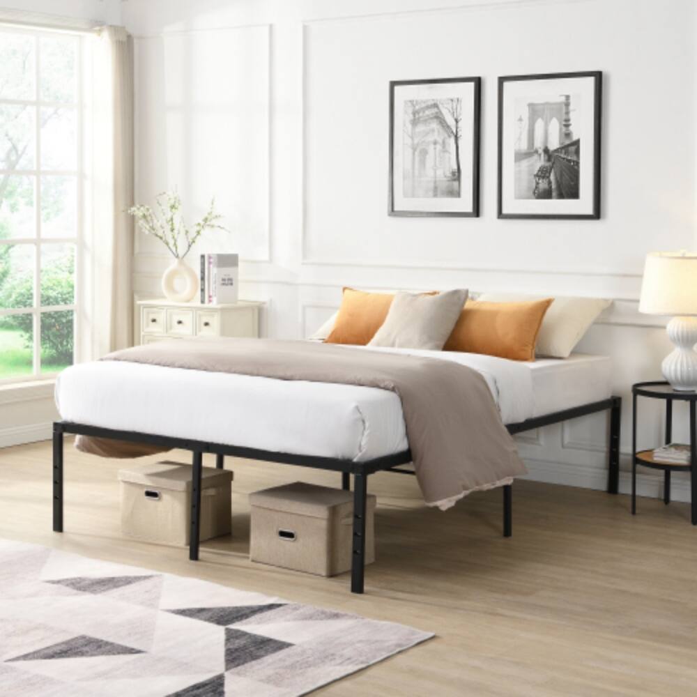 Front. LUCKY ONE - King Size Heavy Duty Metal Bed Frame, Reinforced Steel Slats, Noise-Free, No Box Spring Needed, Under-Bed Storage - Black.