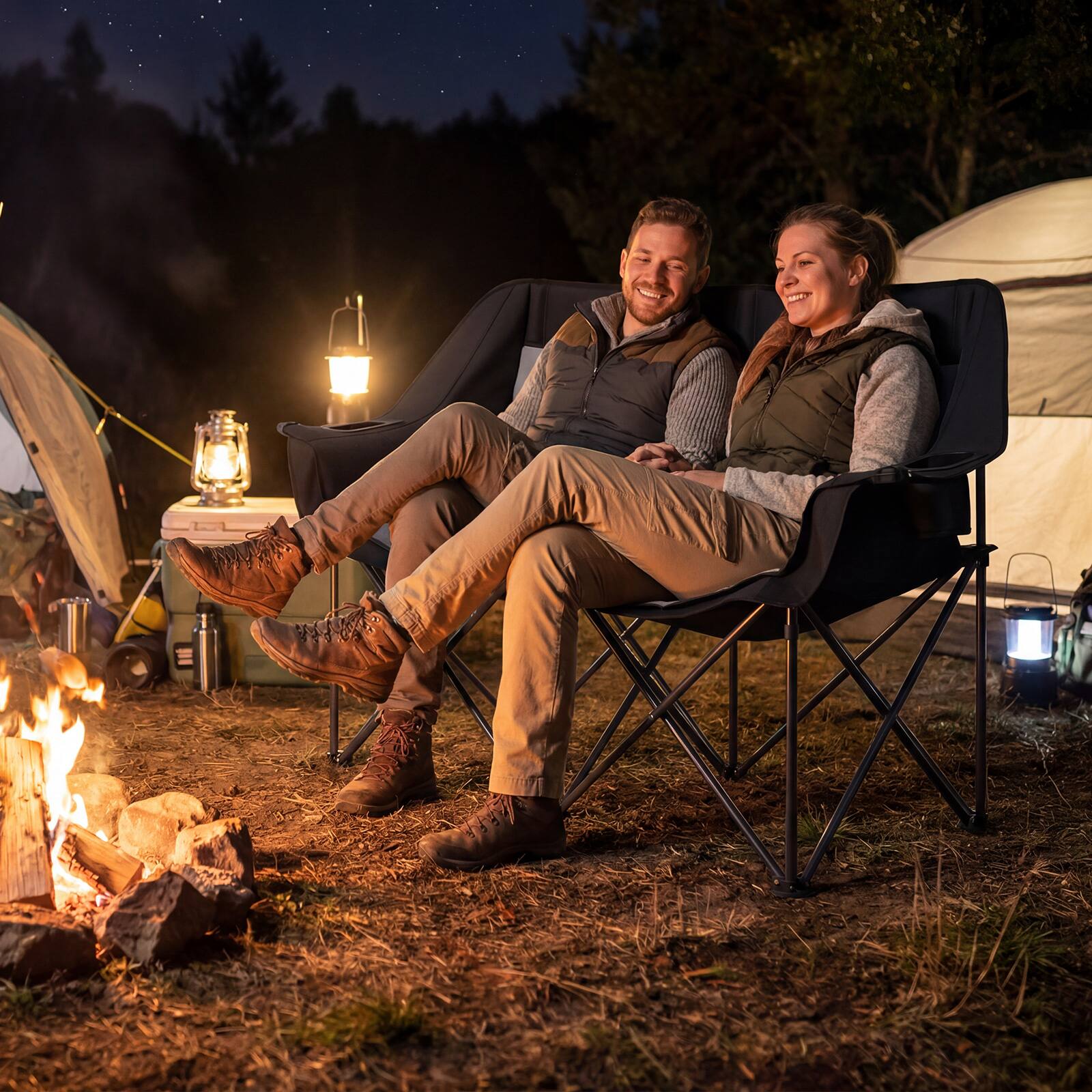 Alt View 7. Gymax - Gymax Double Camping Chair w/ Cup Holders Glass Racks & Mesh Pockets Carry Bag Gray & Black - Gray.