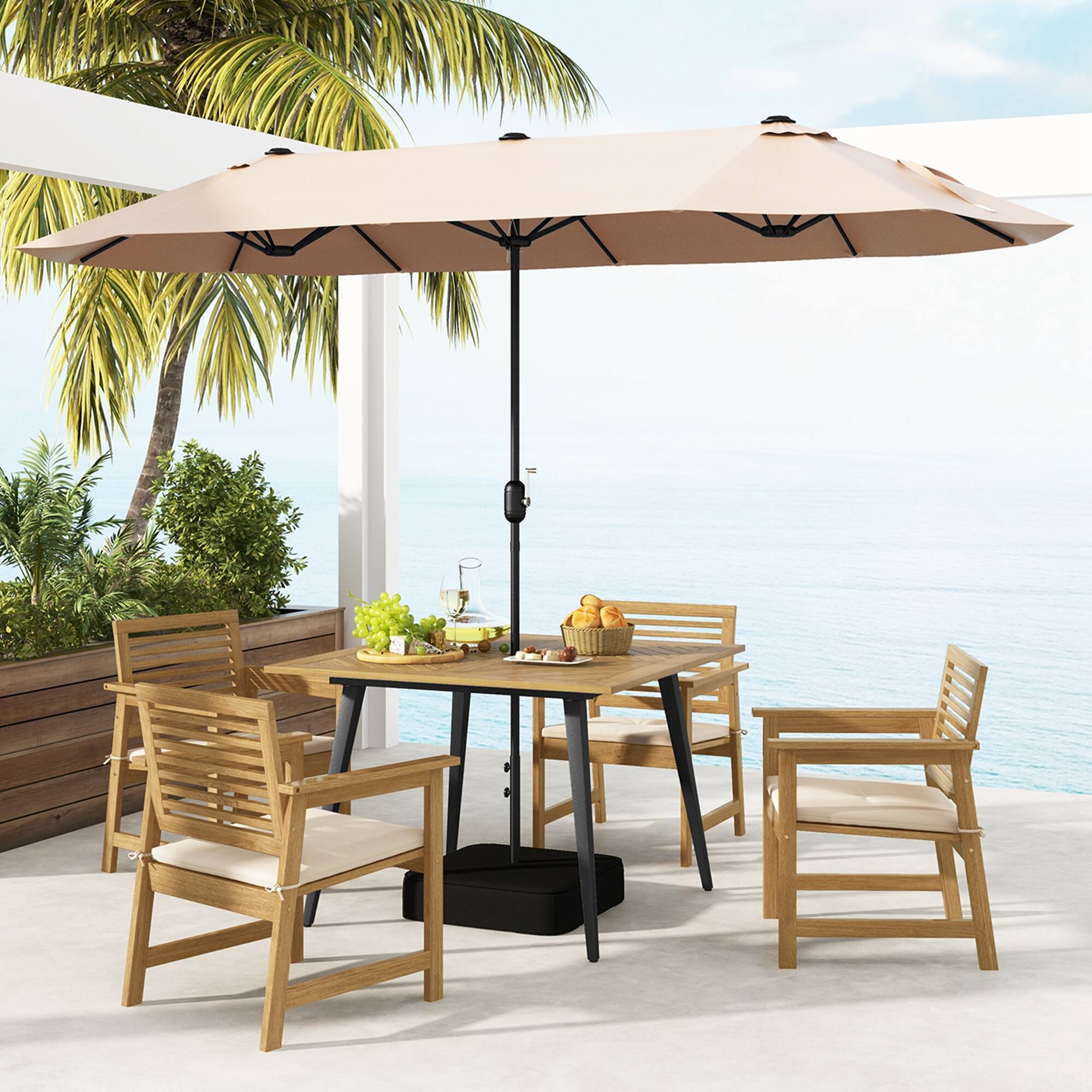 Alt View 1. Costway - 4-Person 42.5" Outdoor Dining Table with 1.9" Umbrella Hole, Adjustable Foot Pads - Natural + Black.